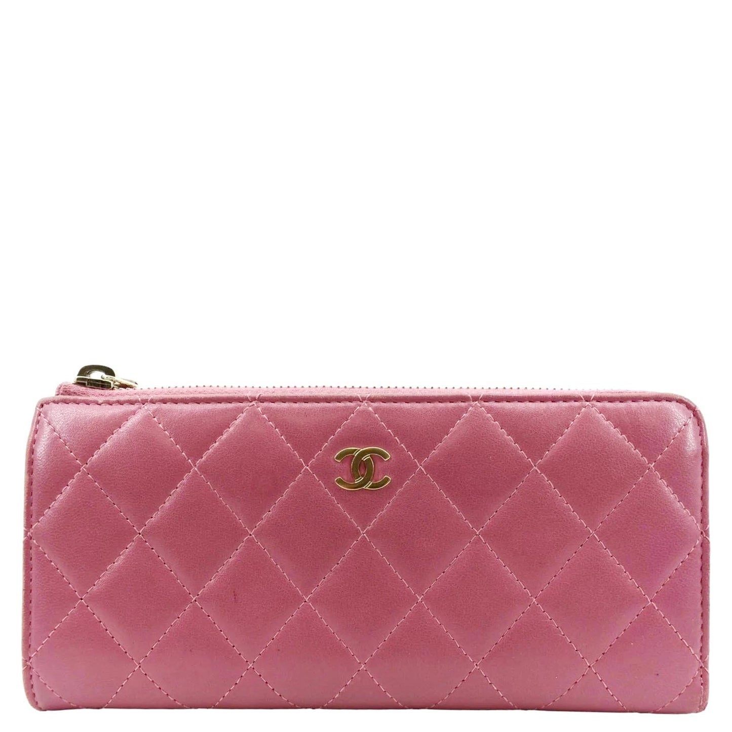 Luxury Chanel CC Quilted Leather Zip Wallet Pink