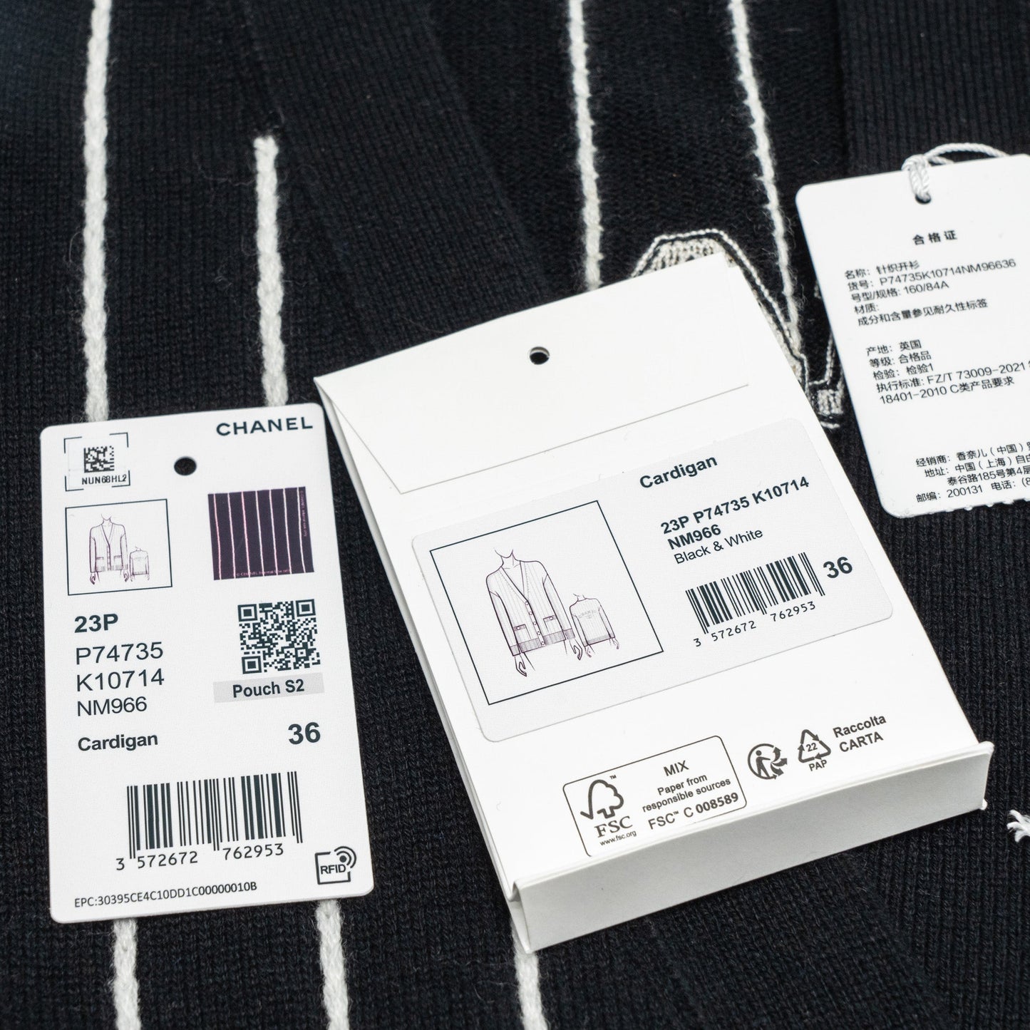 Chanel size 36 23p cardigan cashmere black/white