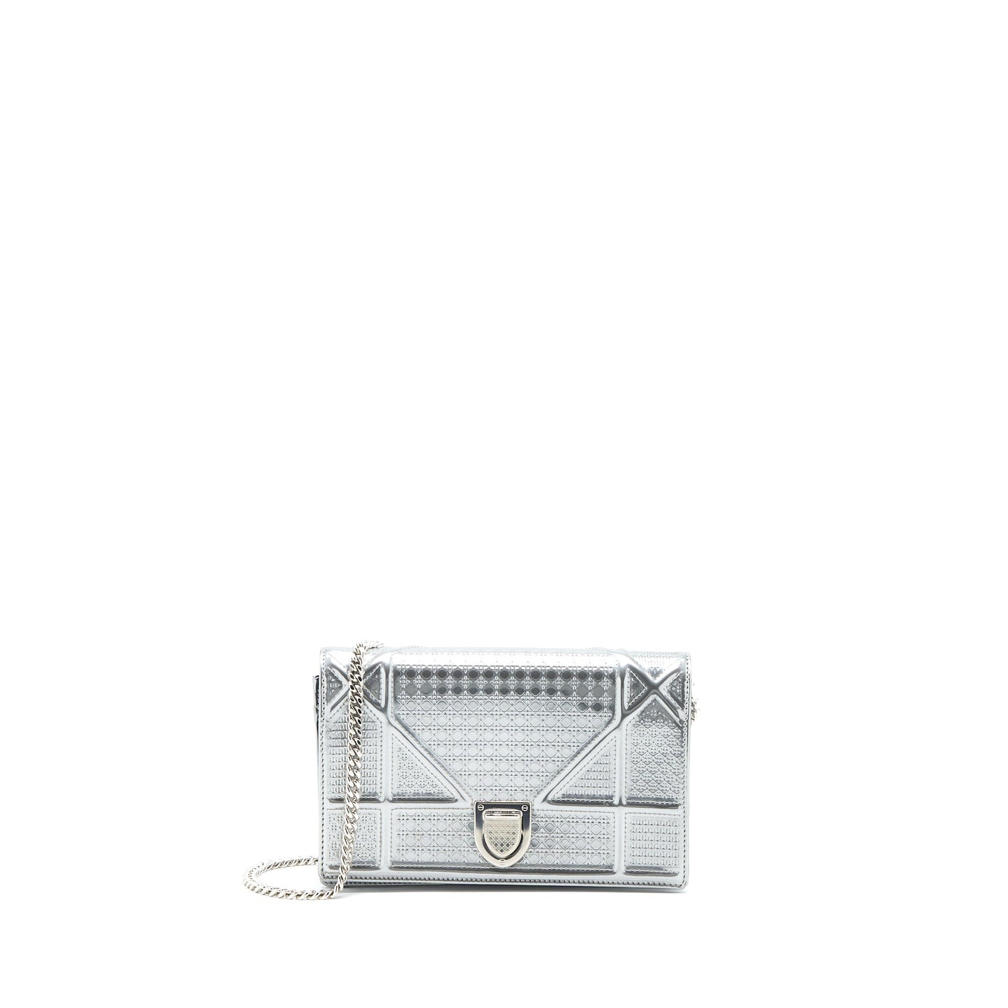 Luxury Dior Luxury Diorama Wallet On Chain Patent Metallic Silver SHW