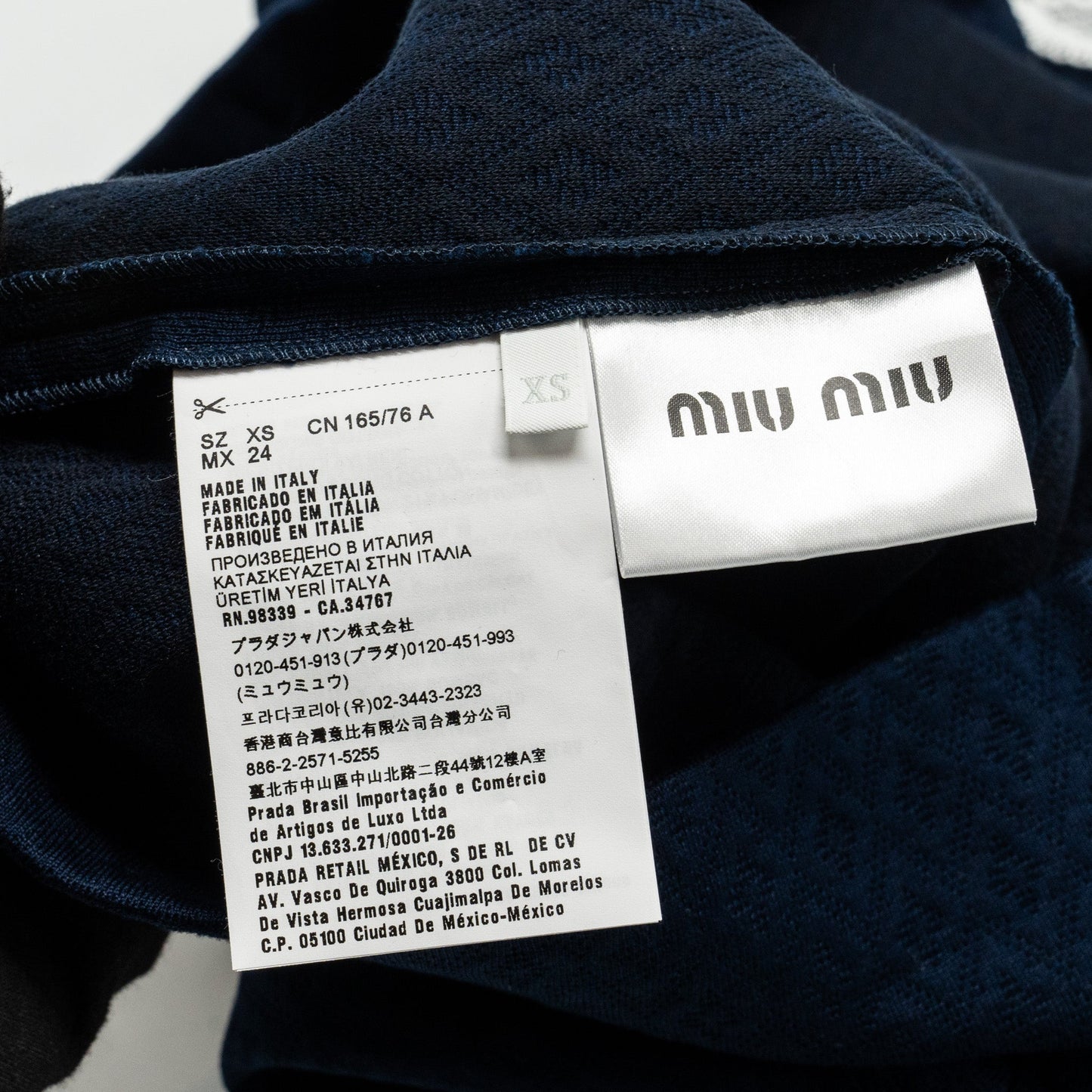 MIU MIU Size XS Lace Collar Jacquard Dress With Pearl Cotton/Polyamide Navy/White