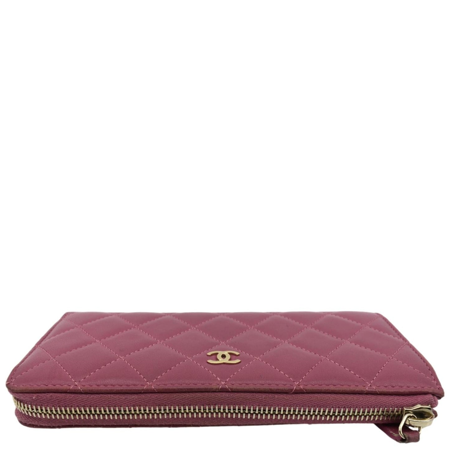 Luxury Chanel CC Quilted Leather Zip Wallet Pink