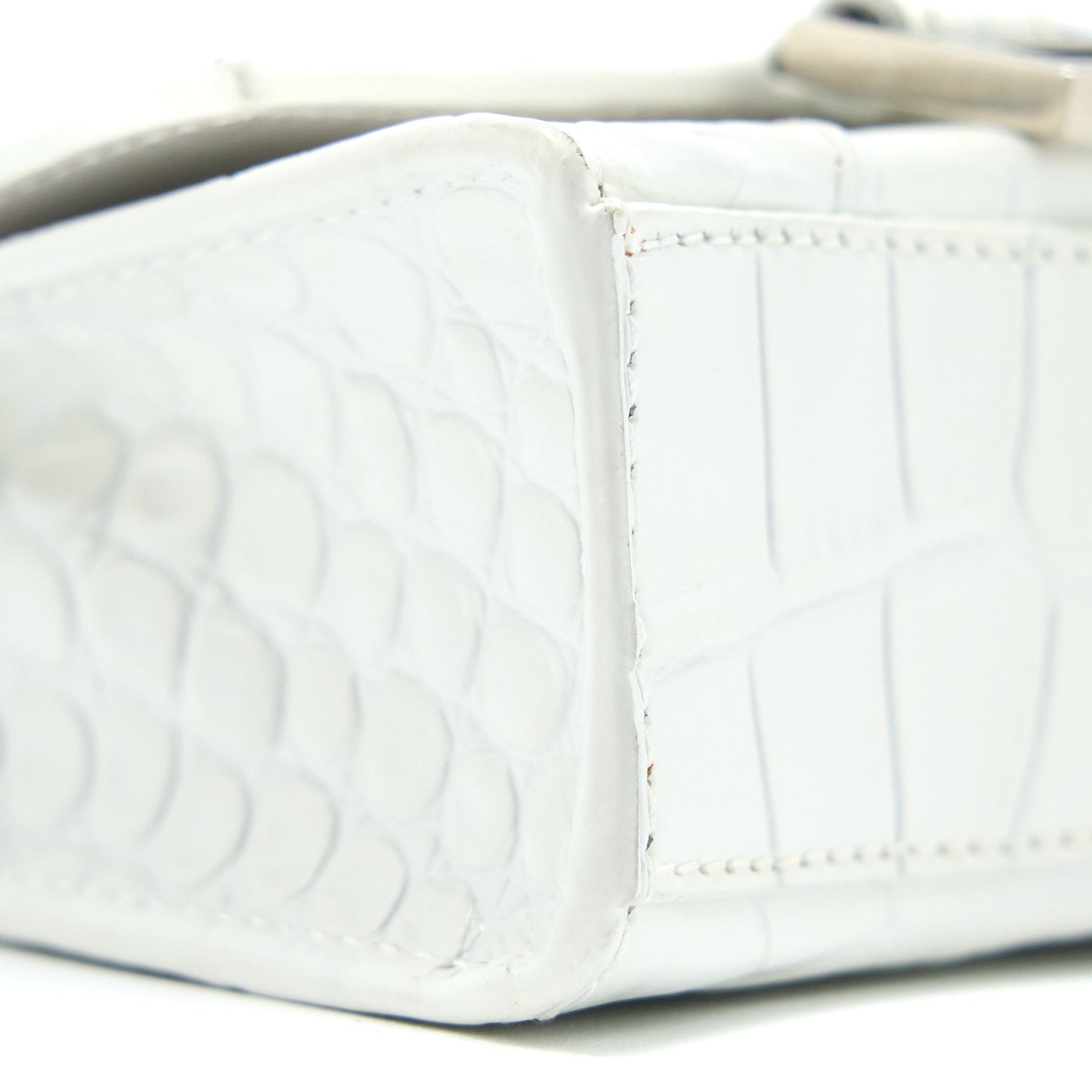 Balenciaga Mini Hourglass Bag Croc Embossed Calfskin White SHW