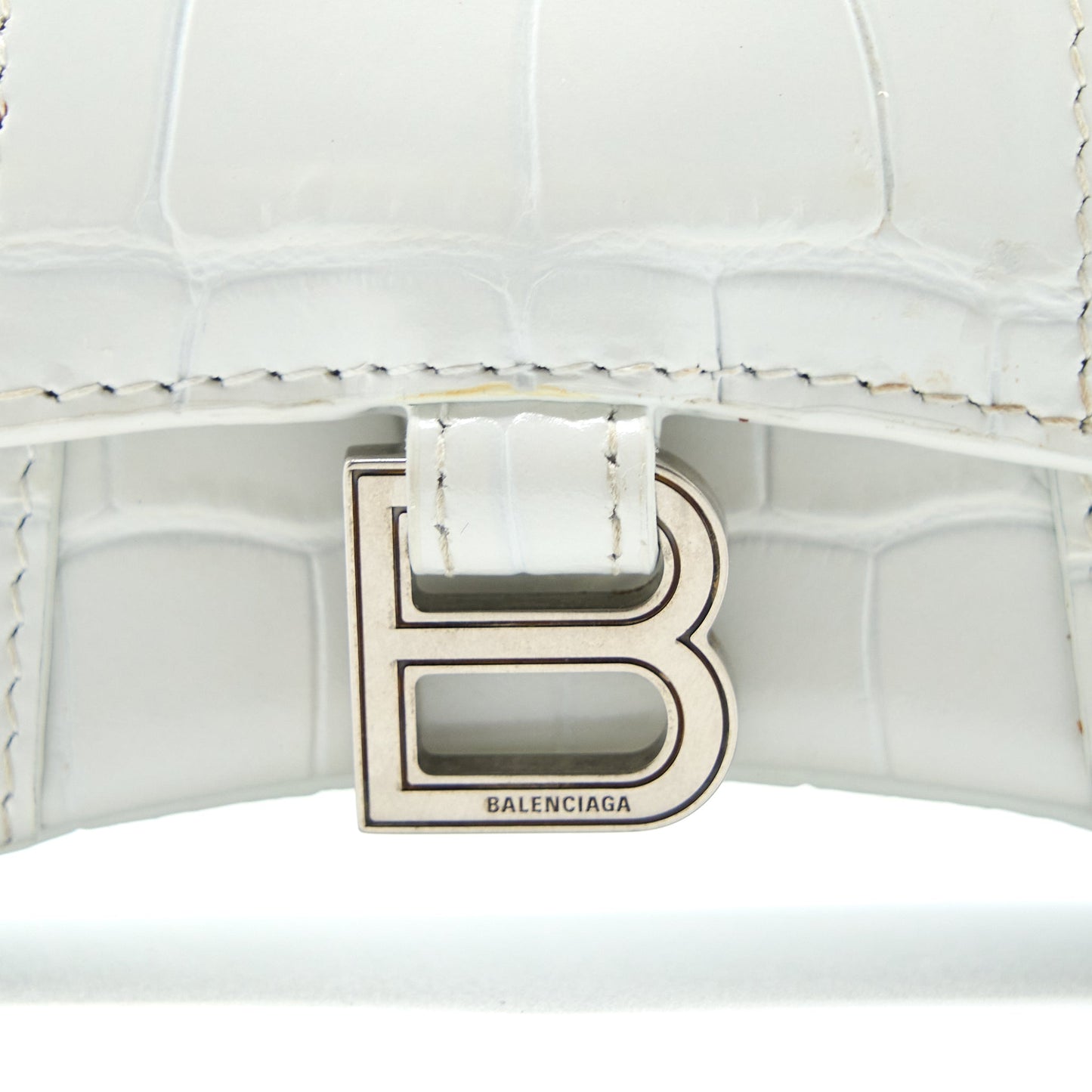 Balenciaga Mini Hourglass Bag Croc Embossed Calfskin White SHW