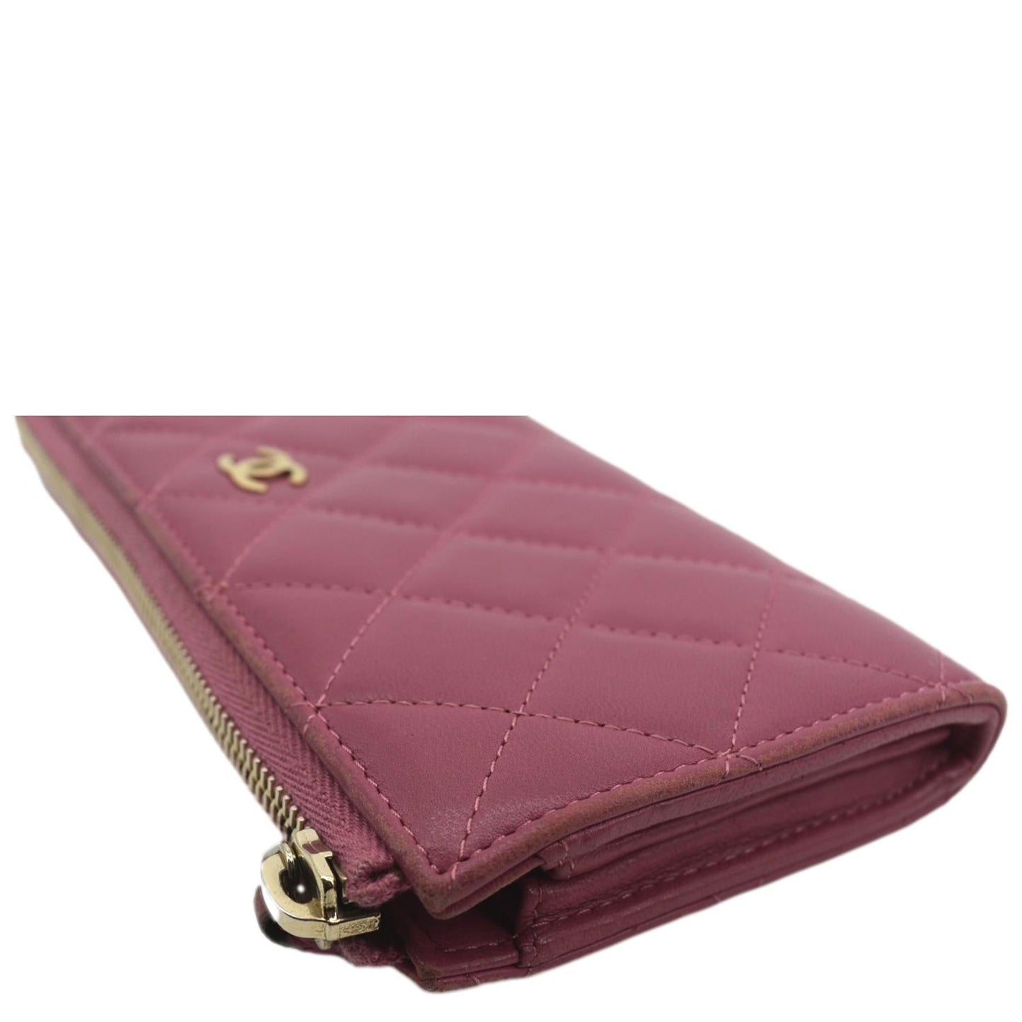 Luxury Chanel CC Quilted Leather Zip Wallet Pink