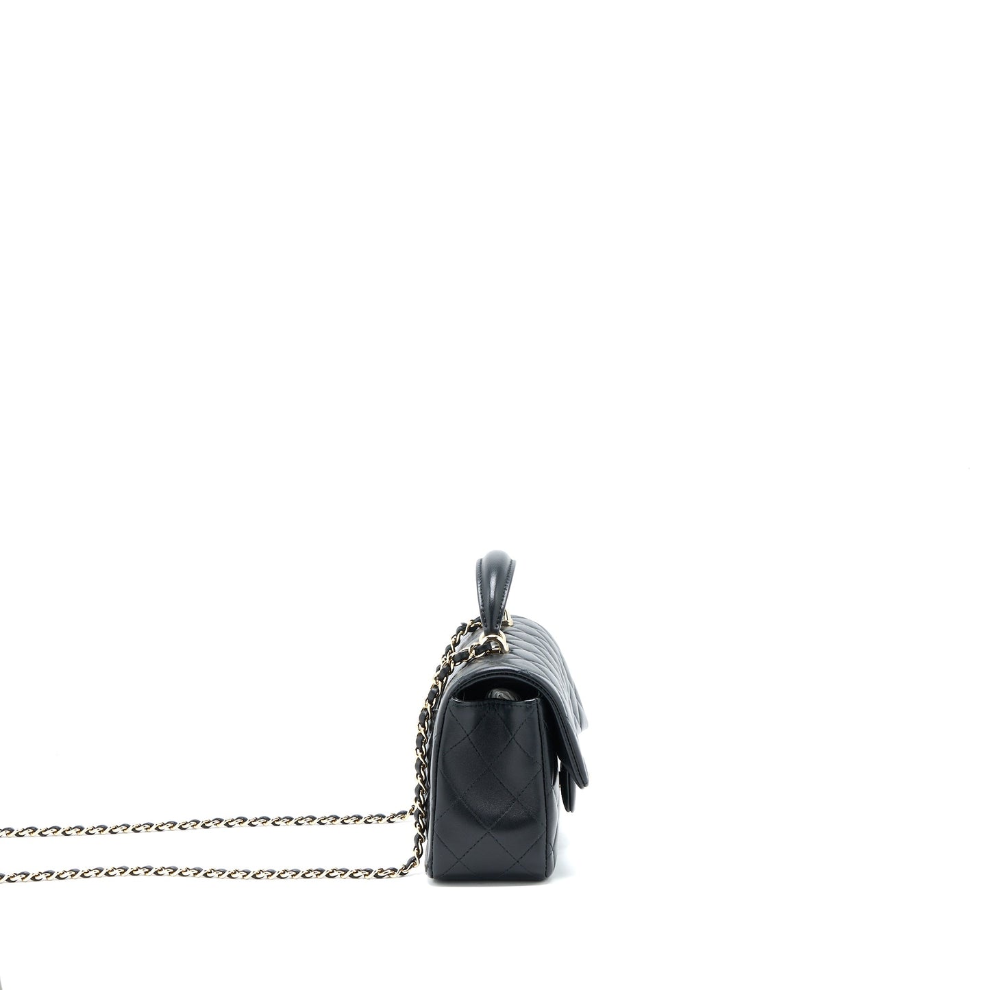 Chanel Top Handle Mini Rectangular Flap Bag Lambskin Black LGHW (Microchip)