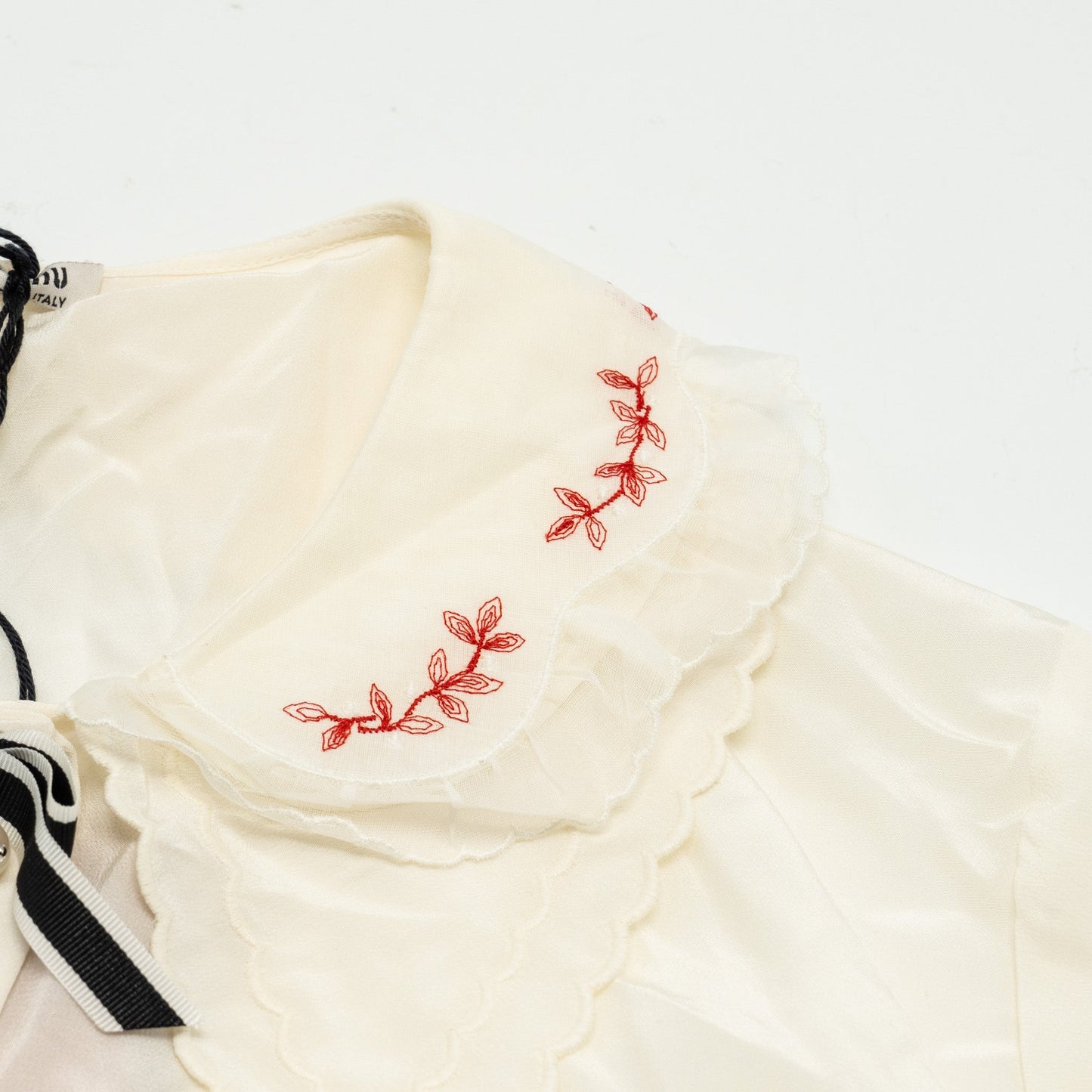 MIU MIU Size 36 Blouse Shirt With Pearl Silk/Cotton White