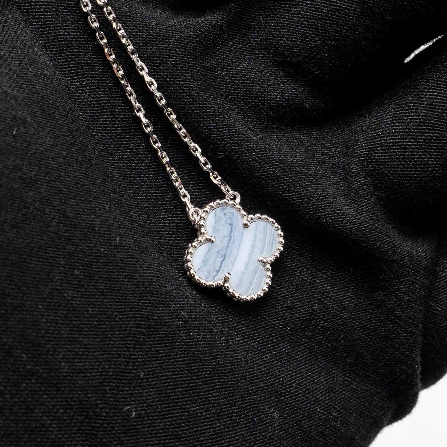 Van Cleef & Arpels Vintage Alhambra Pendant White Gold, Chalcedony