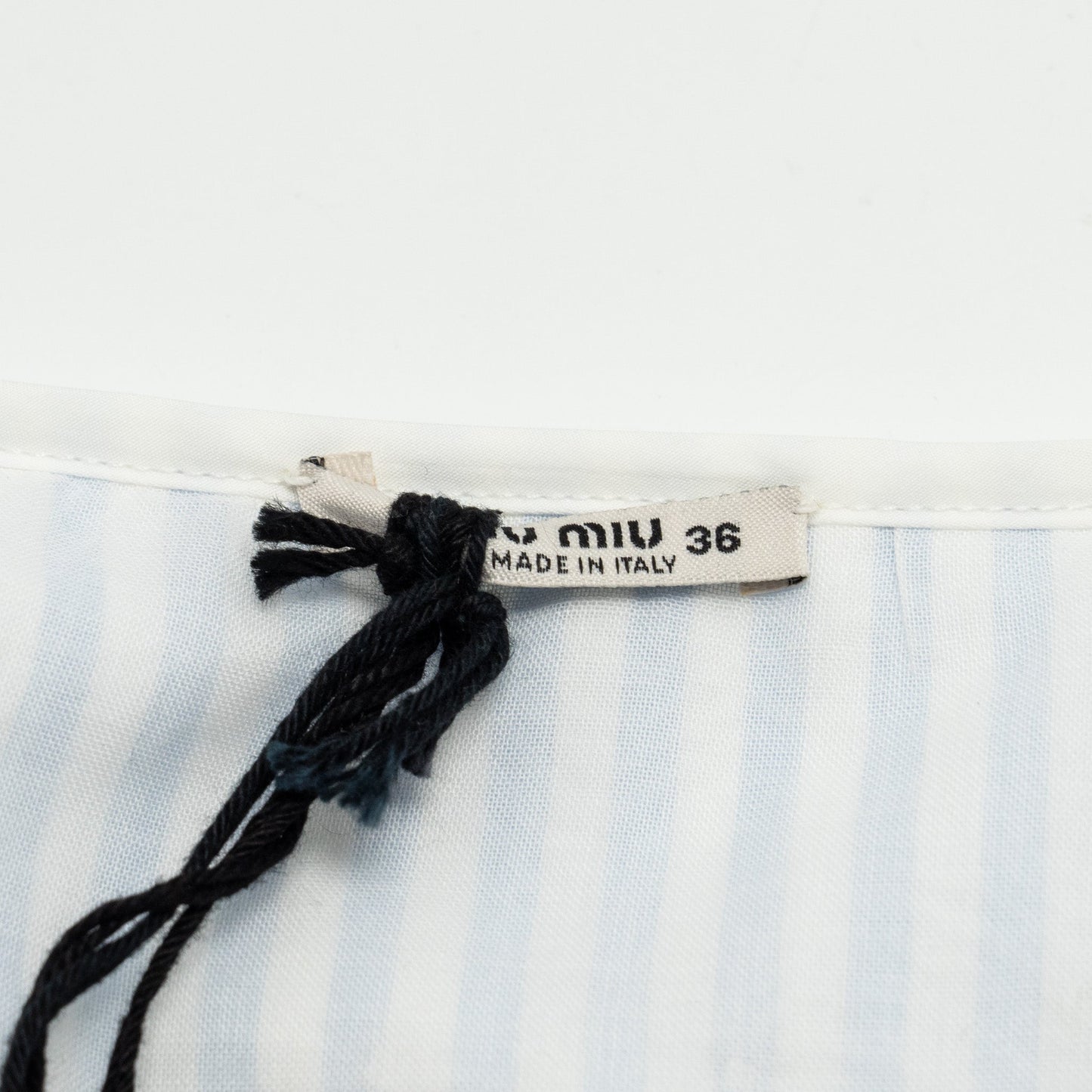 MIU MIU Size 36 Lace Collar Striped Dress With Crystal Cotton White/Blue