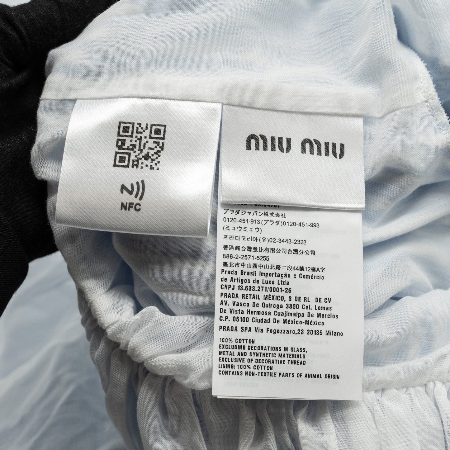 MIU MIU Size 36 Lace Collar Striped Dress With Crystal Cotton White/Blue