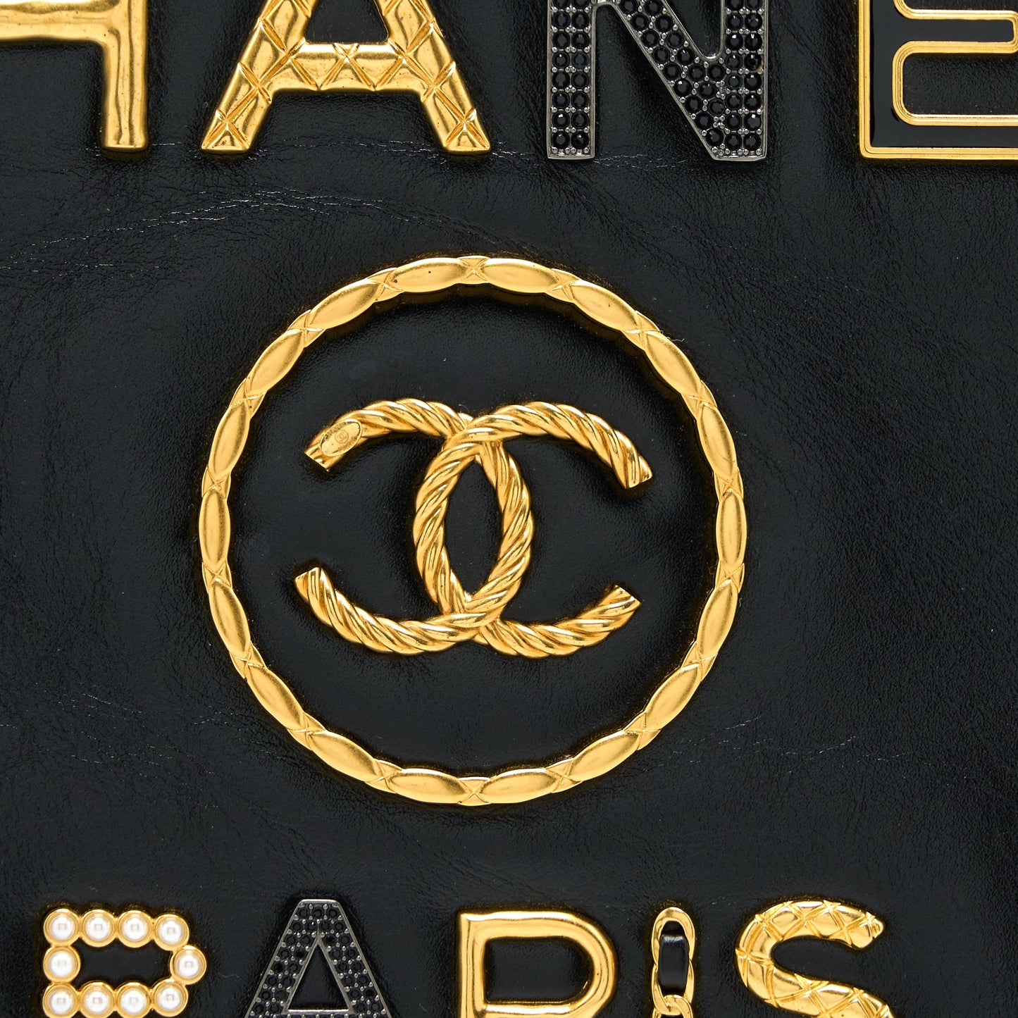 Chanel Deauville Tote Bag Calfskin Black With Detail Logo GHW