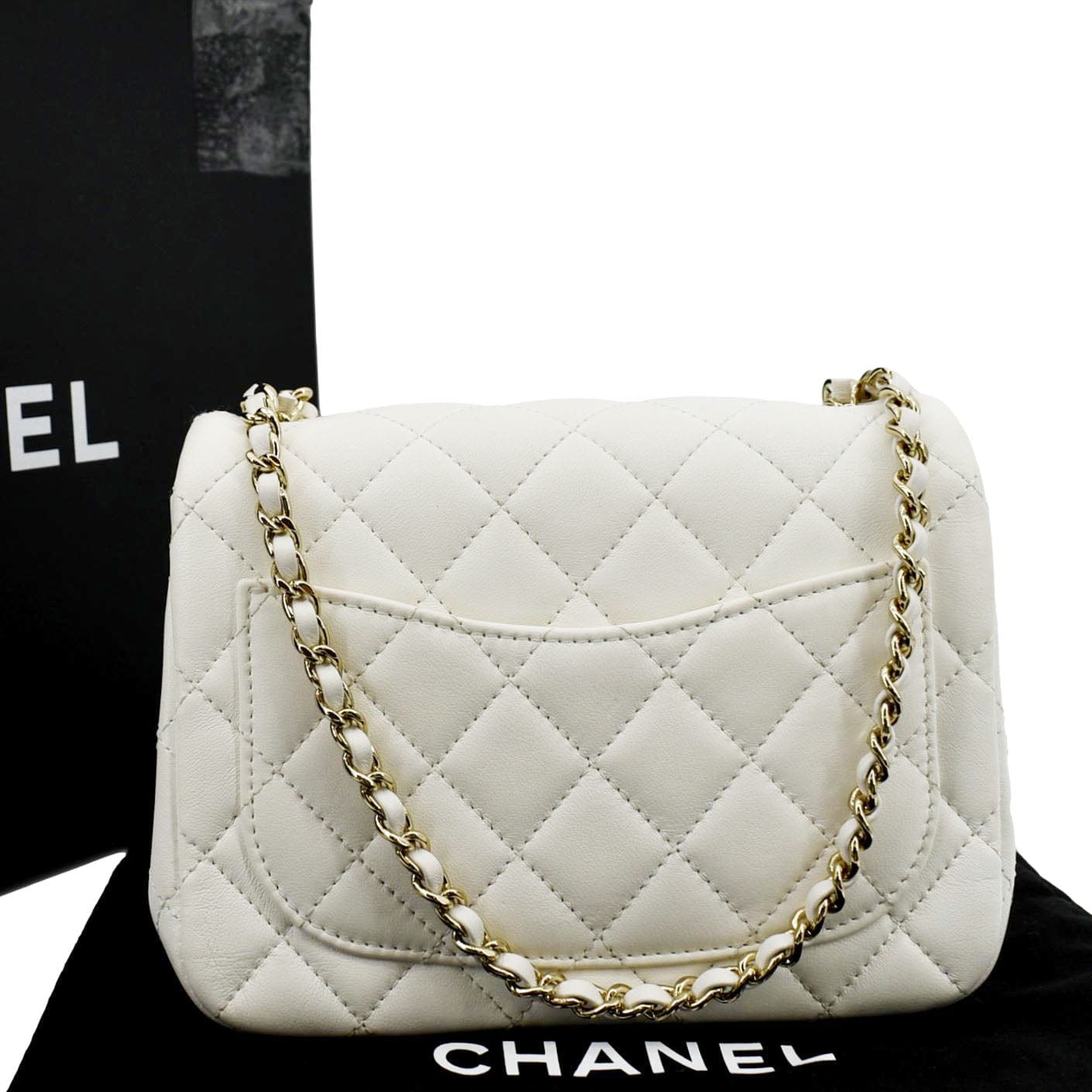 Luxury Chanel Pearl Crush Mini Square Flap Leather Crossbody Bag White