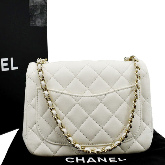 Luxury Chanel Pearl Crush Mini Square Flap Leather Crossbody Bag White