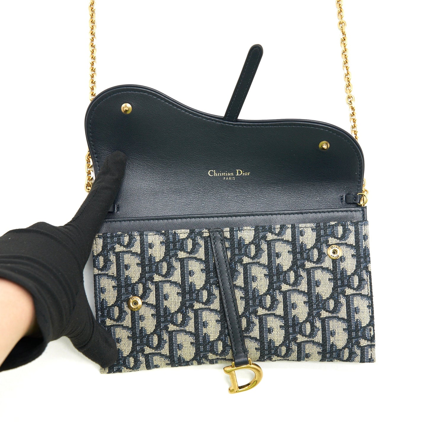 Luxury Dior Saddle Wallet On Chain Blue Oblique Jacquard
