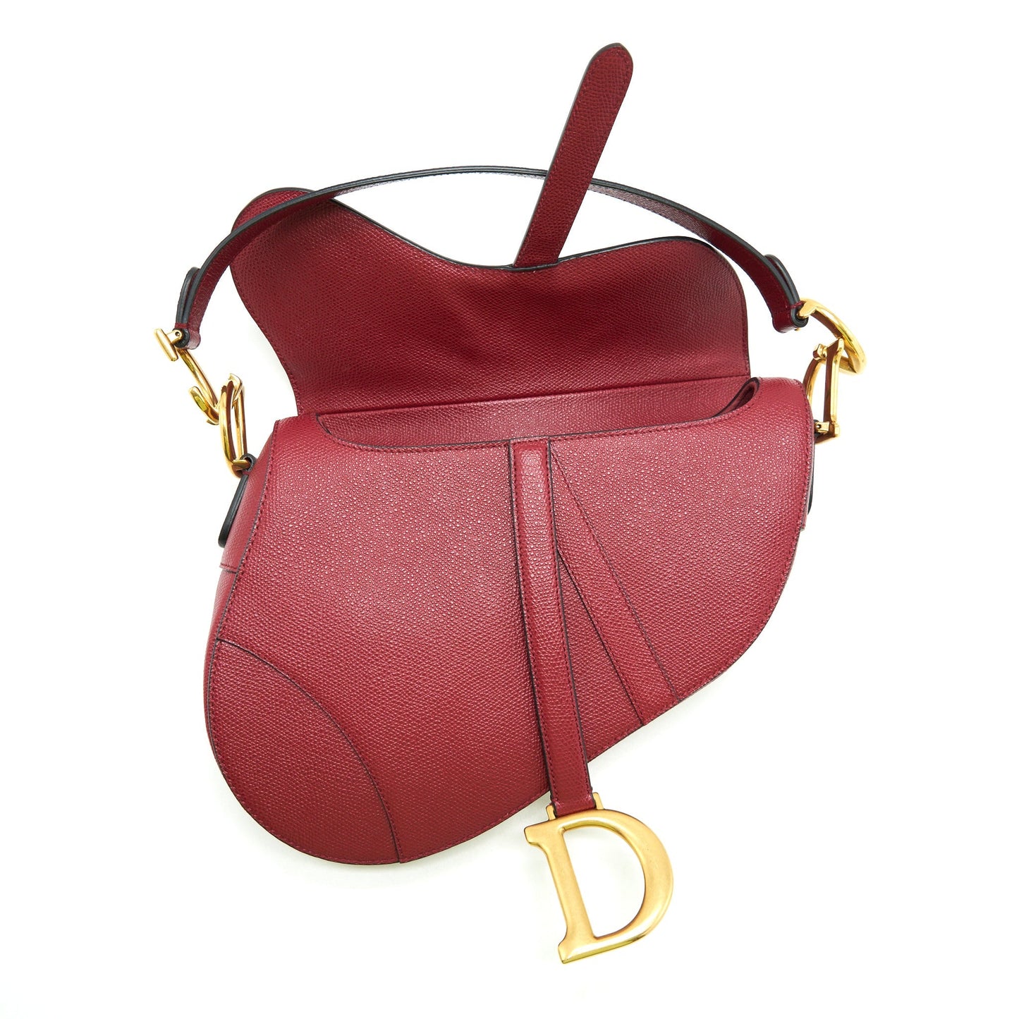 Luxury Dior Medium Saddle Bag Grained Calfskin Red GHW