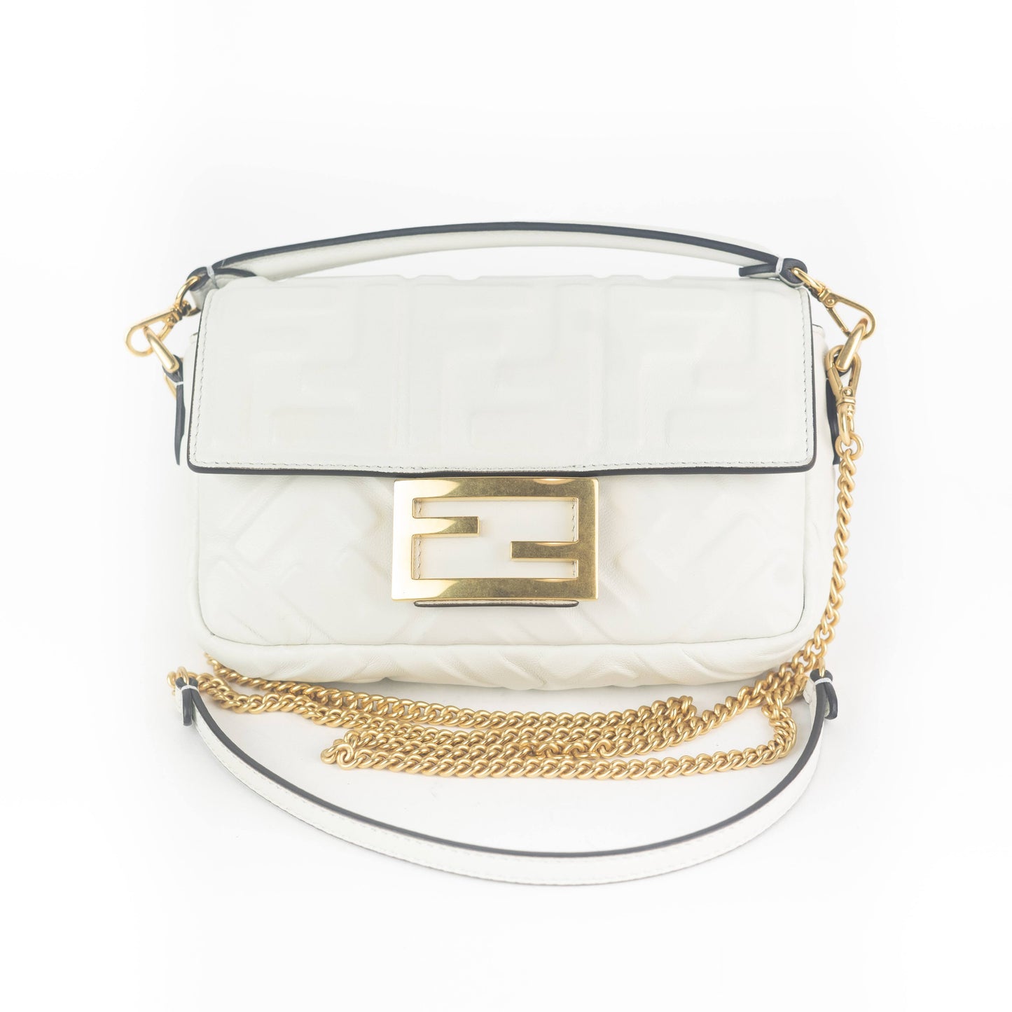 Fendi Leather Mini Baguette Bag in White