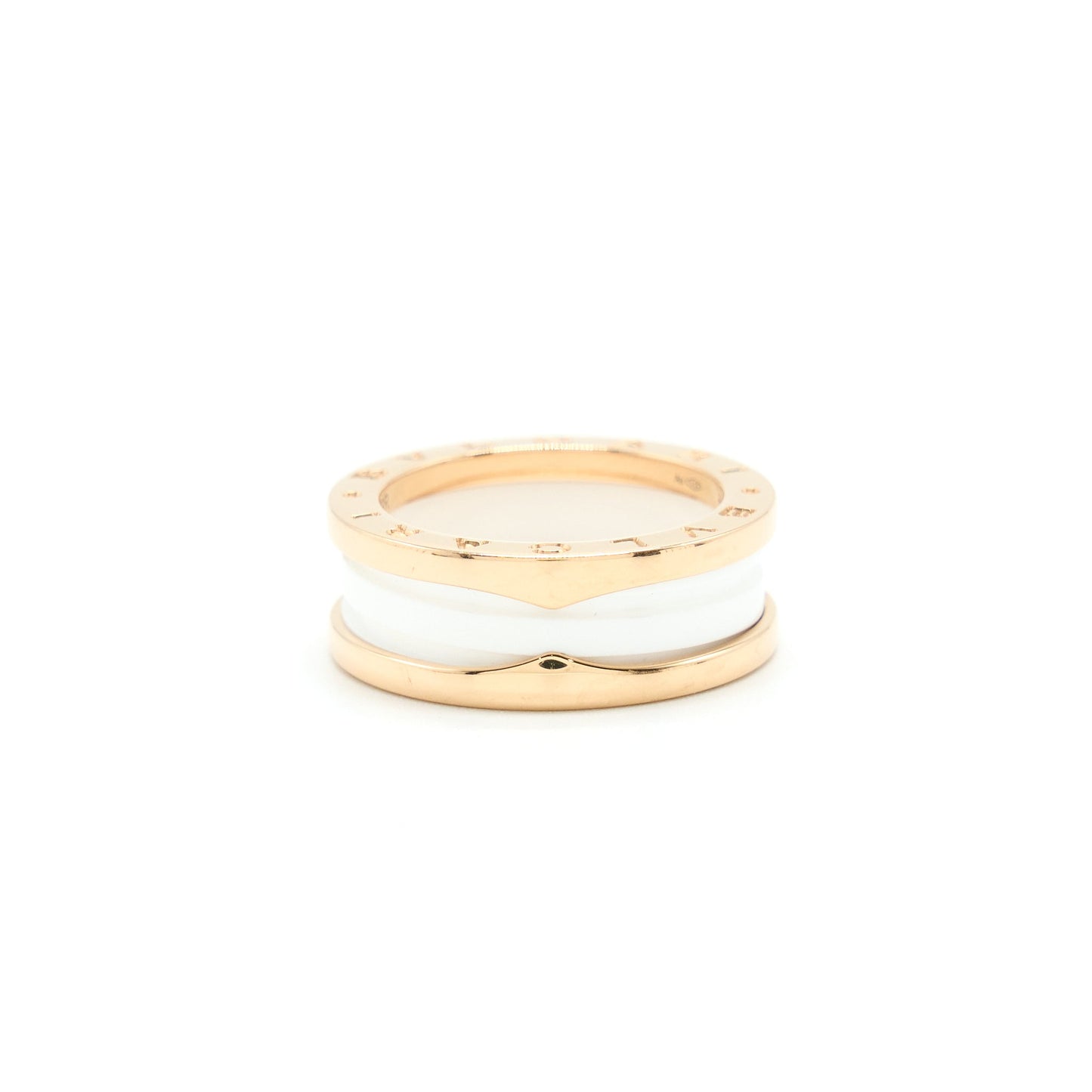 Bvlgari Size 55 B Zero Ring Two Bands Rose Gold And White Ceramic