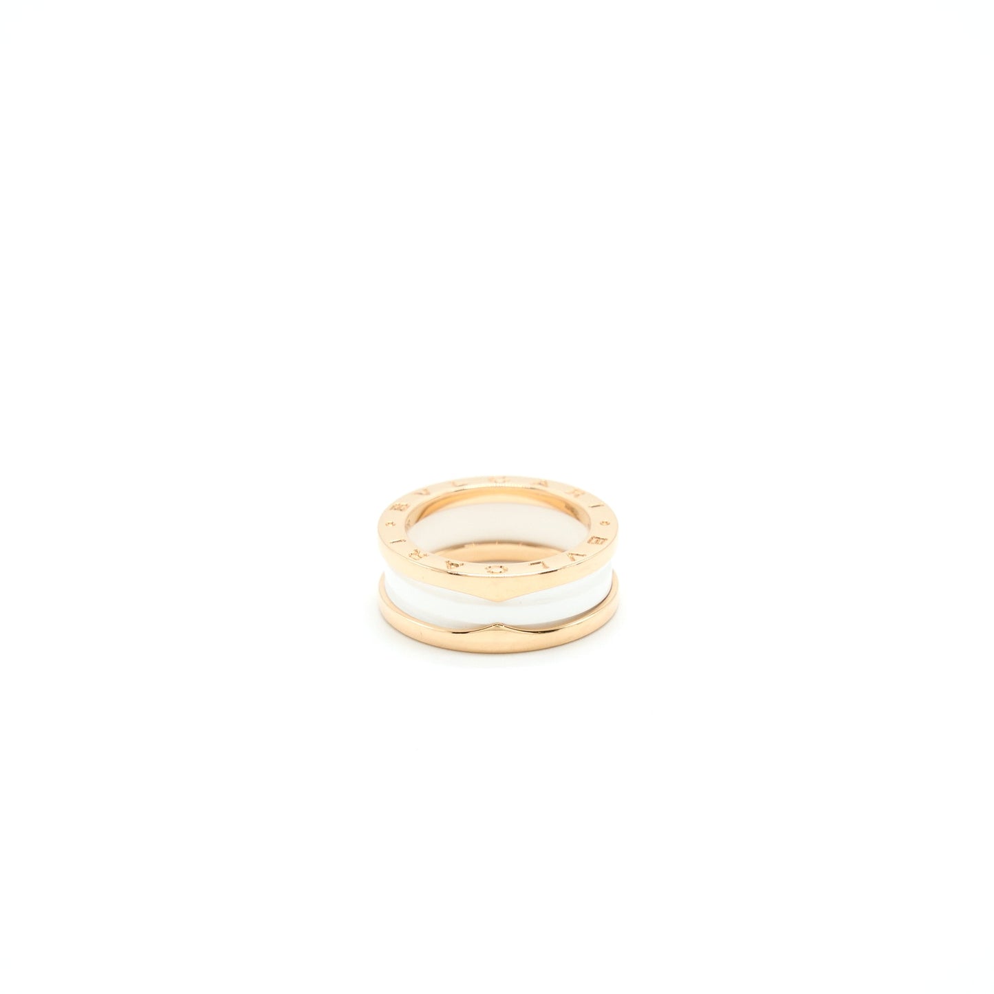 Bvlgari Size 55 B Zero Ring Two Bands Rose Gold And White Ceramic