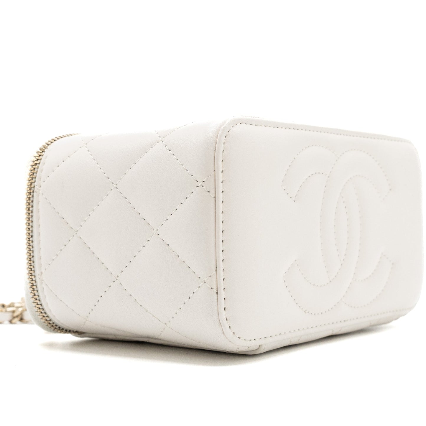 Chanel Letter/CC logo Chain Long Vanity Calfskin White LGHW (Microchip)