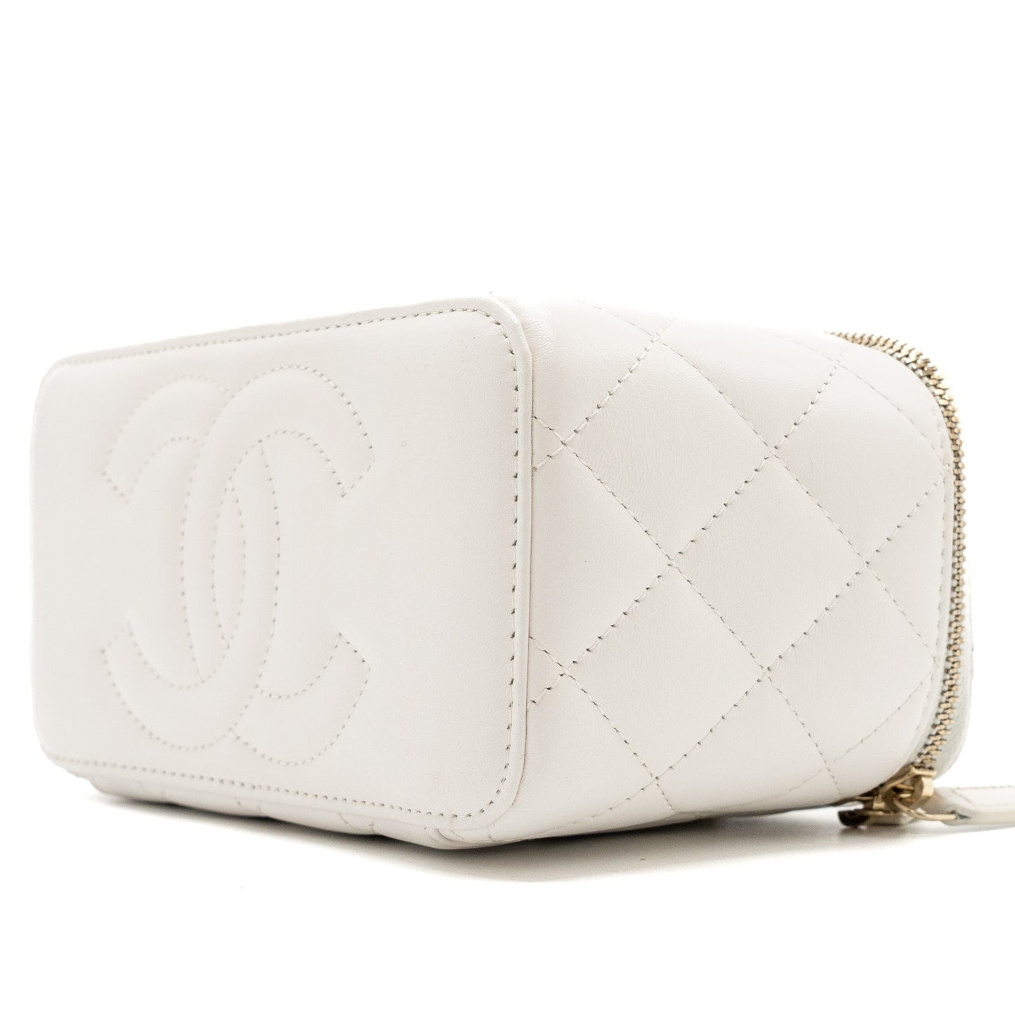 Chanel Letter/CC logo Chain Long Vanity Calfskin White LGHW (Microchip)