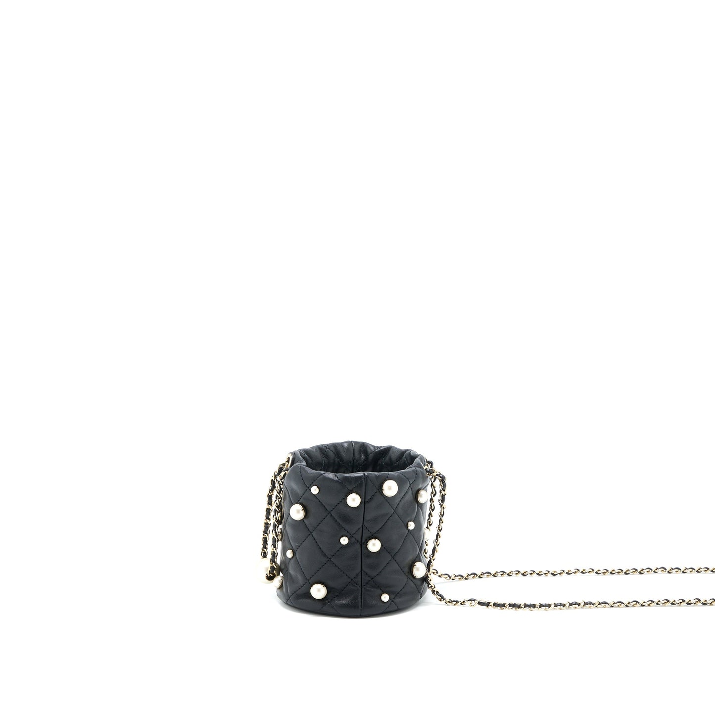 Chanel Mini Pearly Bucket Bag with Chain Lambskin Black LGHW