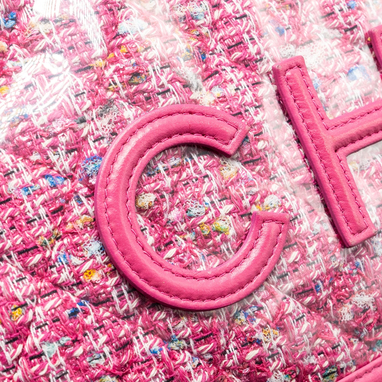 Chanel 19S Logo Pouch Tweed/PVC Pink GHW