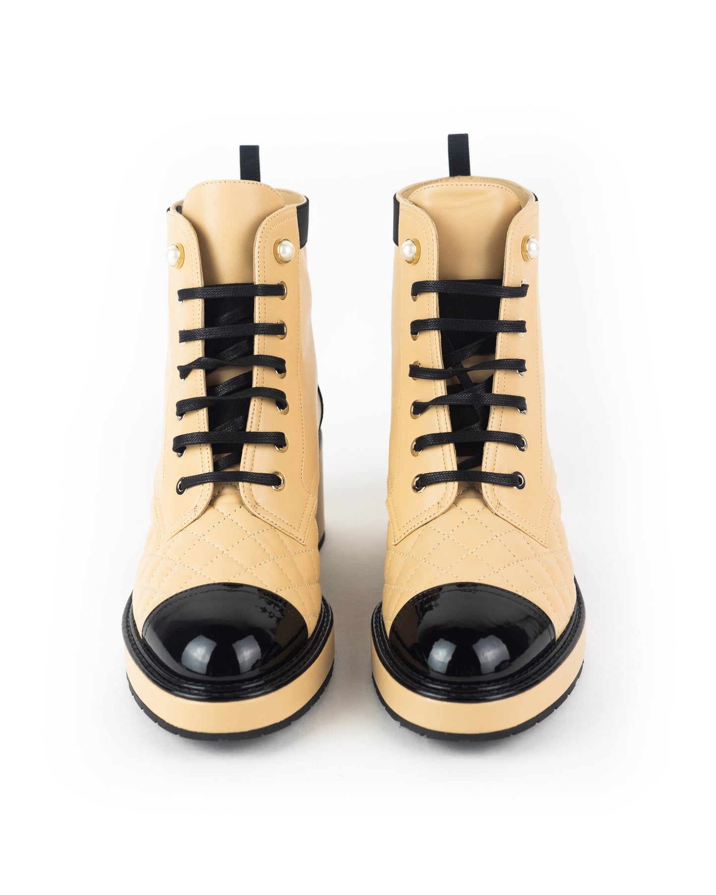 Chanel Pearl Embellished Leather Lace-Ups