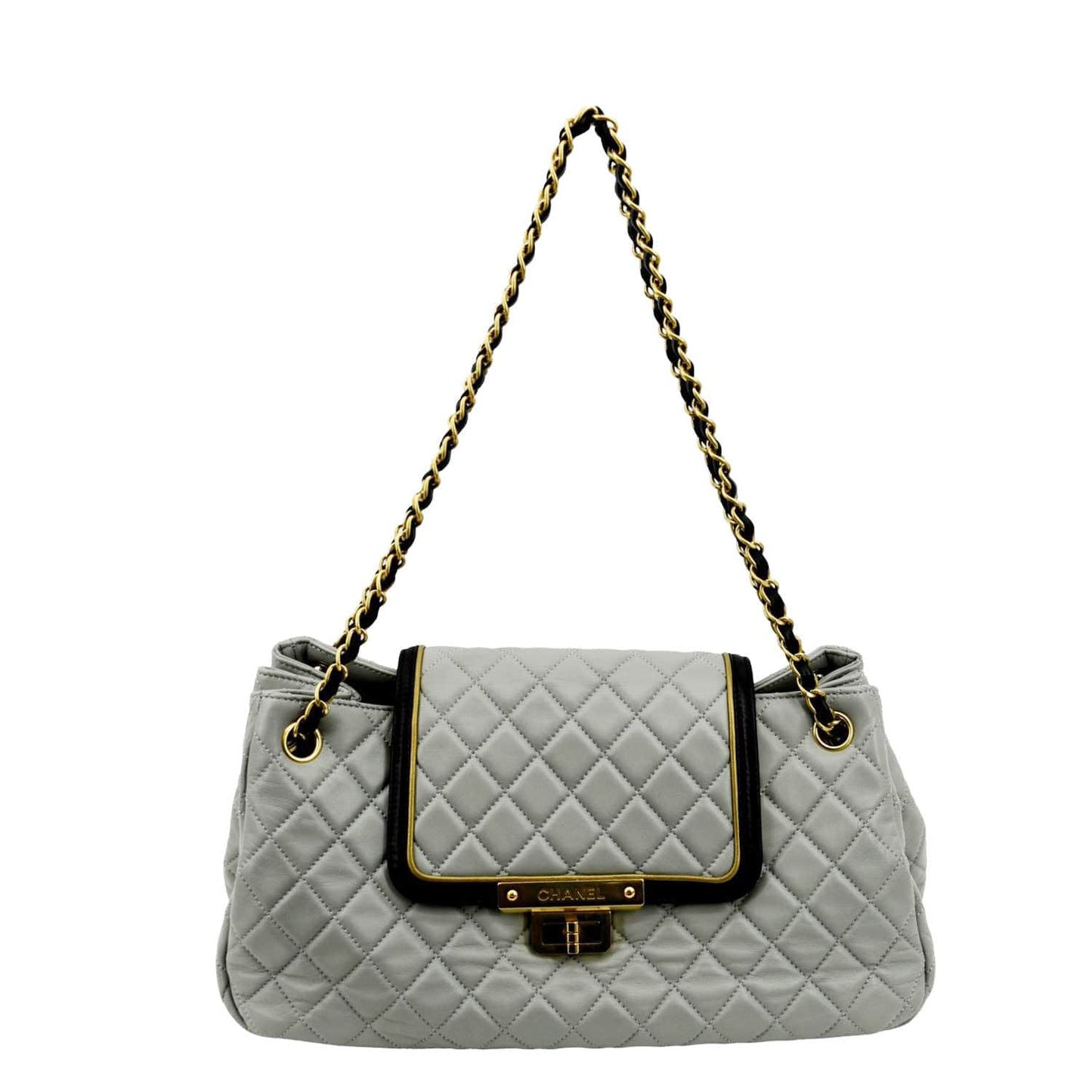Luxury Chanel East West Accordion Flap Quilted Calfskin Leather Shoulder Bag Grey