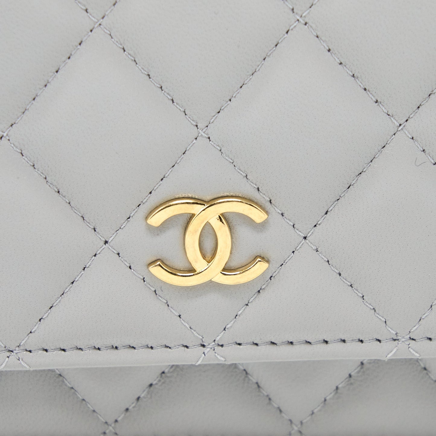 Chanel Mini Square Wallet on Chain with Gem Chains Lambskin Light Grey LGHW