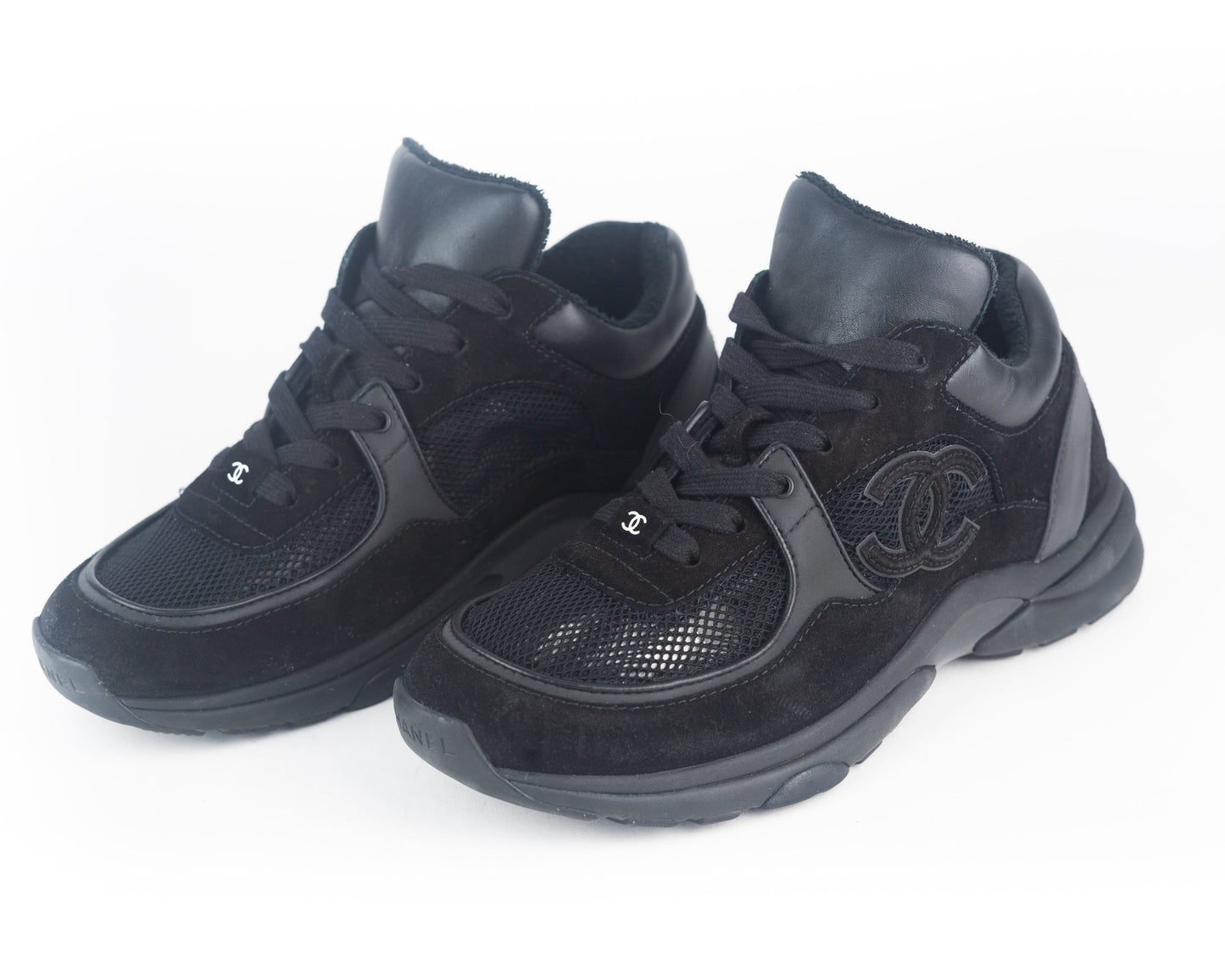 Chanel Suede and Fish-net Cross trainers in Black