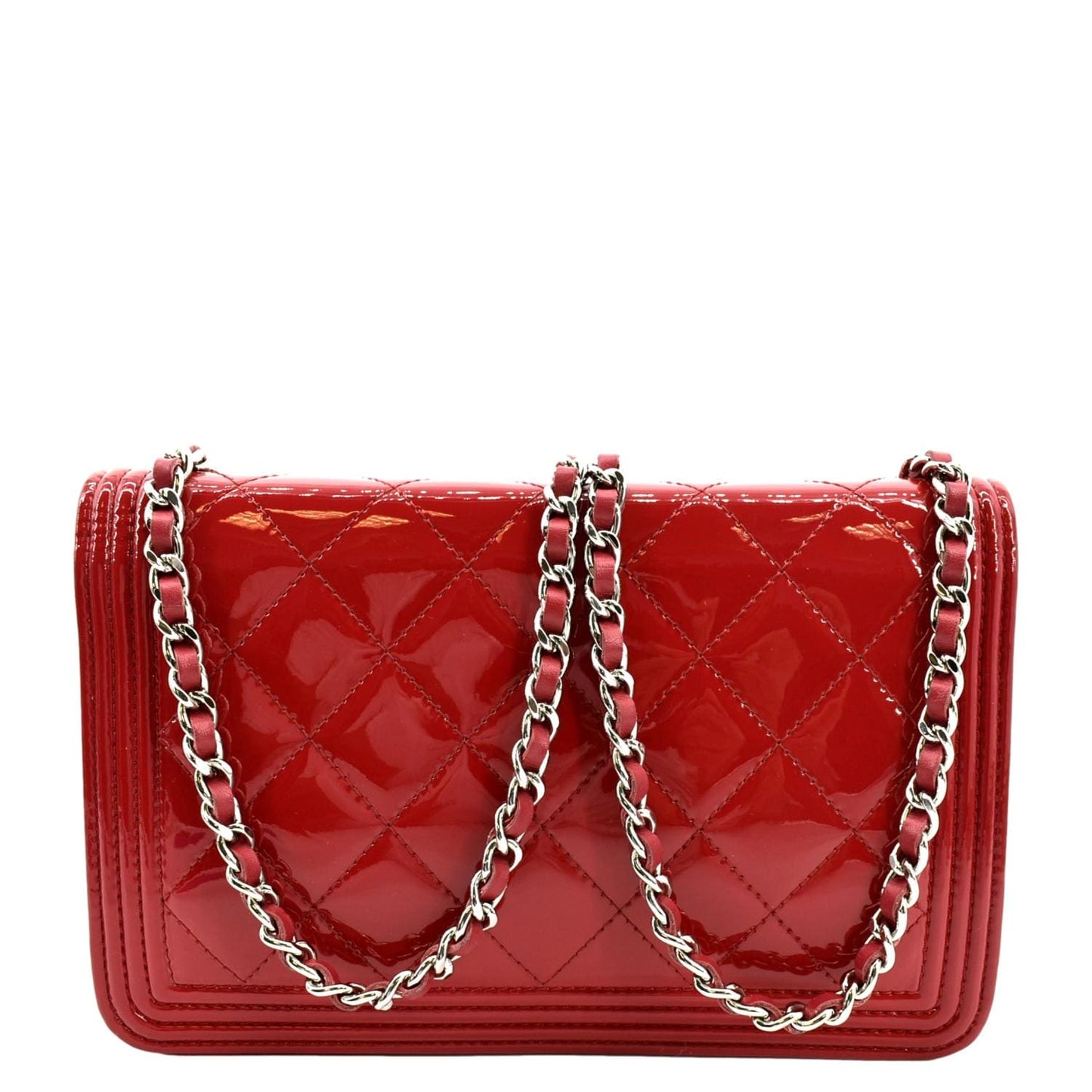 Luxury Chanel Boy Woc Wallet on Chain Quilted Patent Leather Shoulder Bag Red
