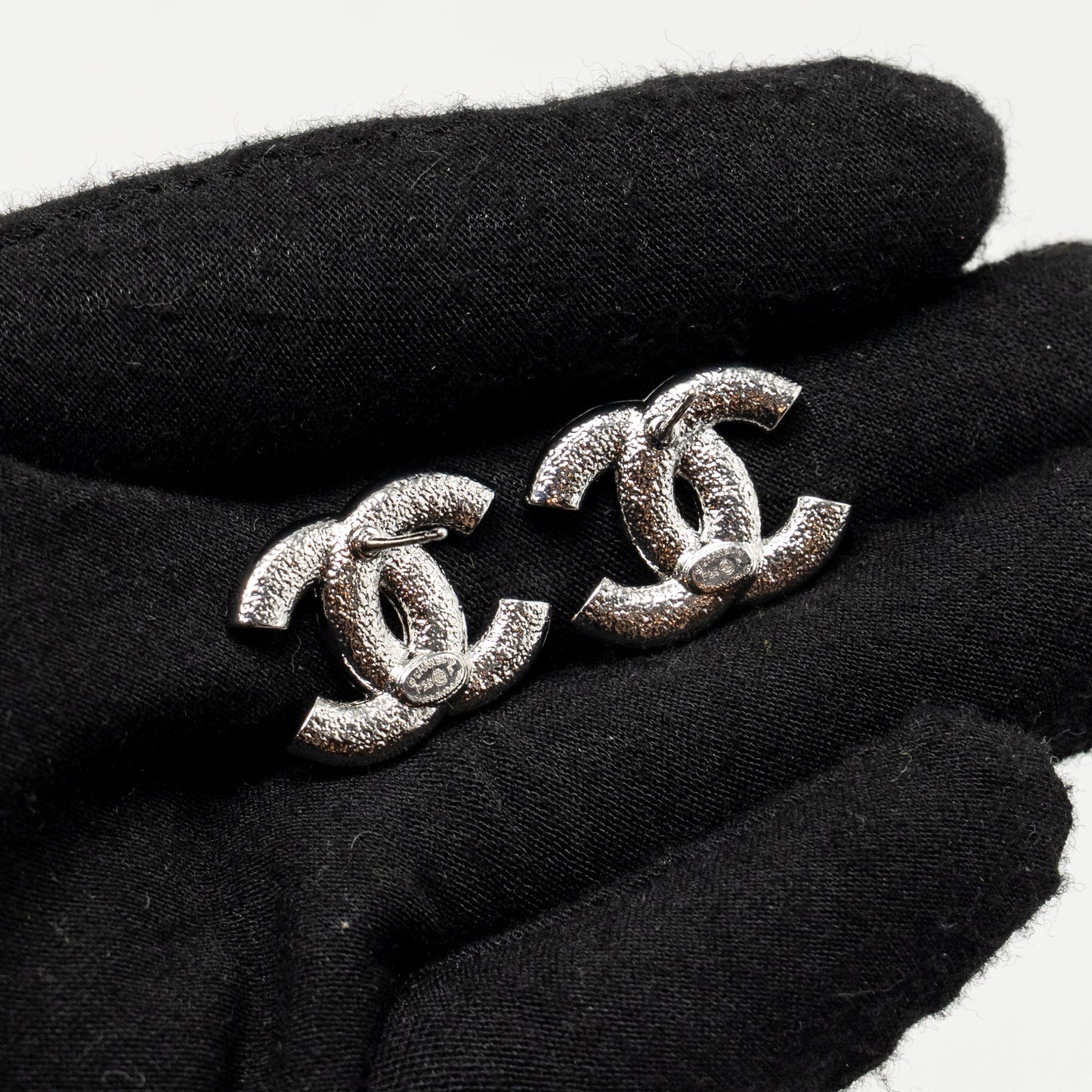 Chanel CC Logo Star Crystal/Pearl Earrings Silver Tone
