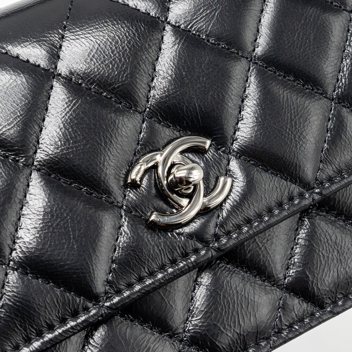 Chanel Crystal Top Handle Mini Flap Bag Calfskin Black with Black Hardware (Microchip)