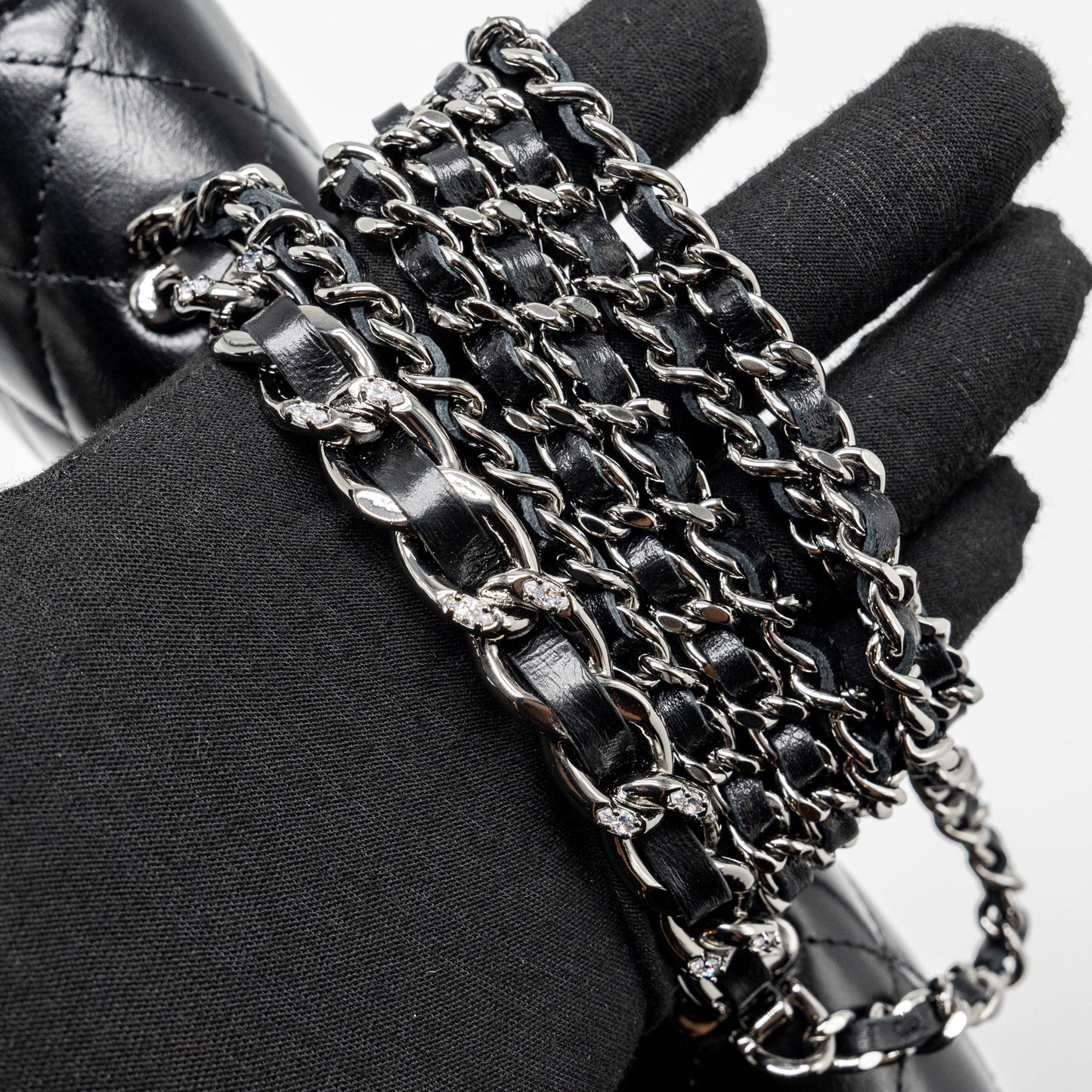 Chanel Crystal Top Handle Mini Flap Bag Calfskin Black with Black Hardware (Microchip)