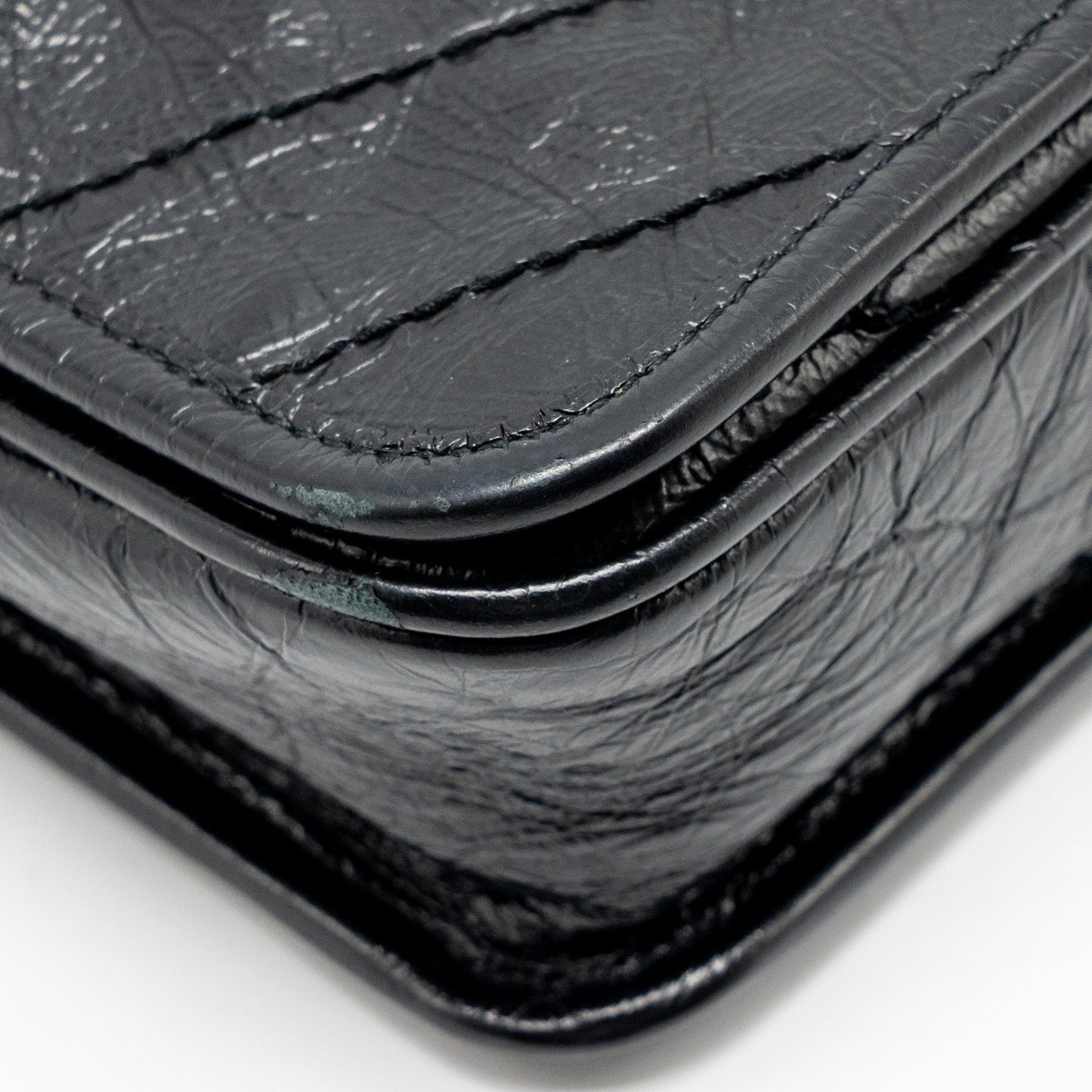 Saint Laurent / YSL Niki Chain Wallet Crinkled Calfskin Black SHW