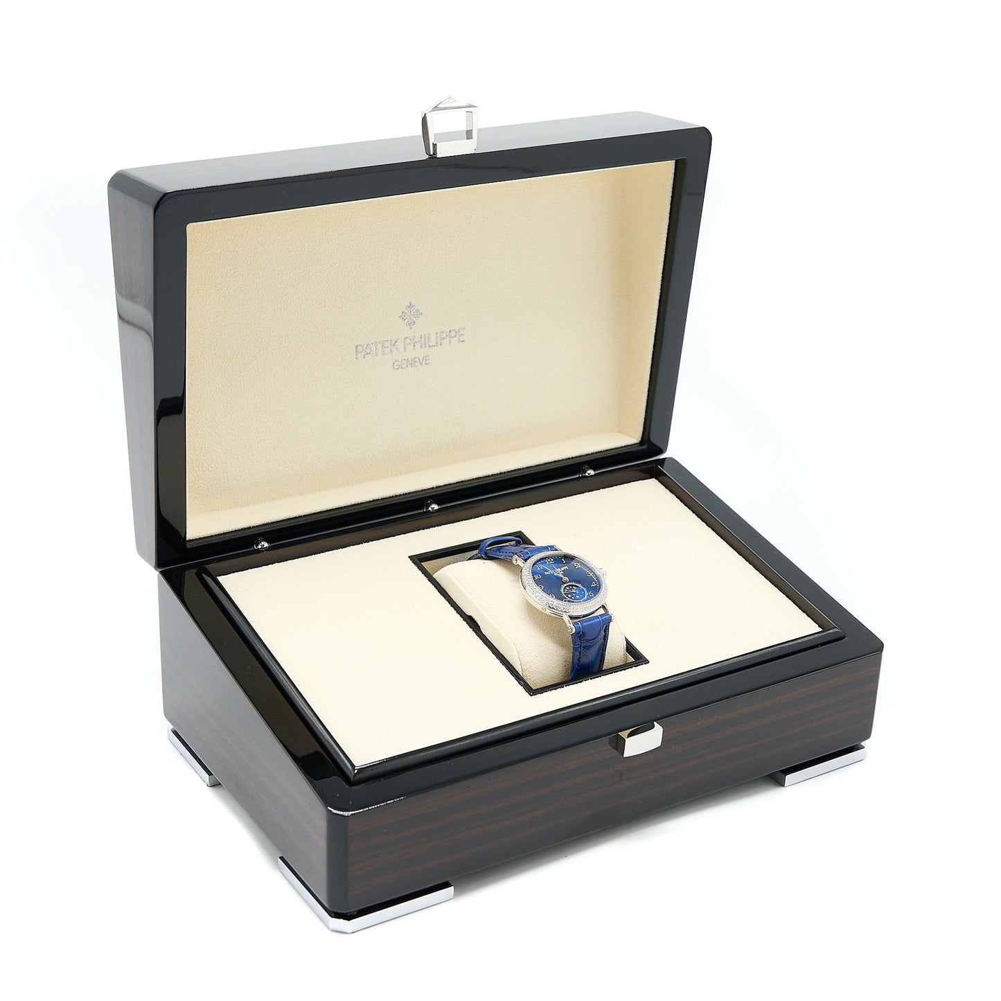 Patek Philippe 7121-200G-001 Complications 33MM White Gold Blue Sunburst Dial With Diamonds