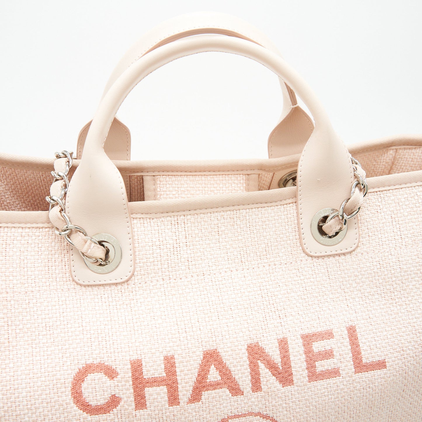 CHANEL DEAUVILLE MM TOTE BAG CANVAS PINK SHW