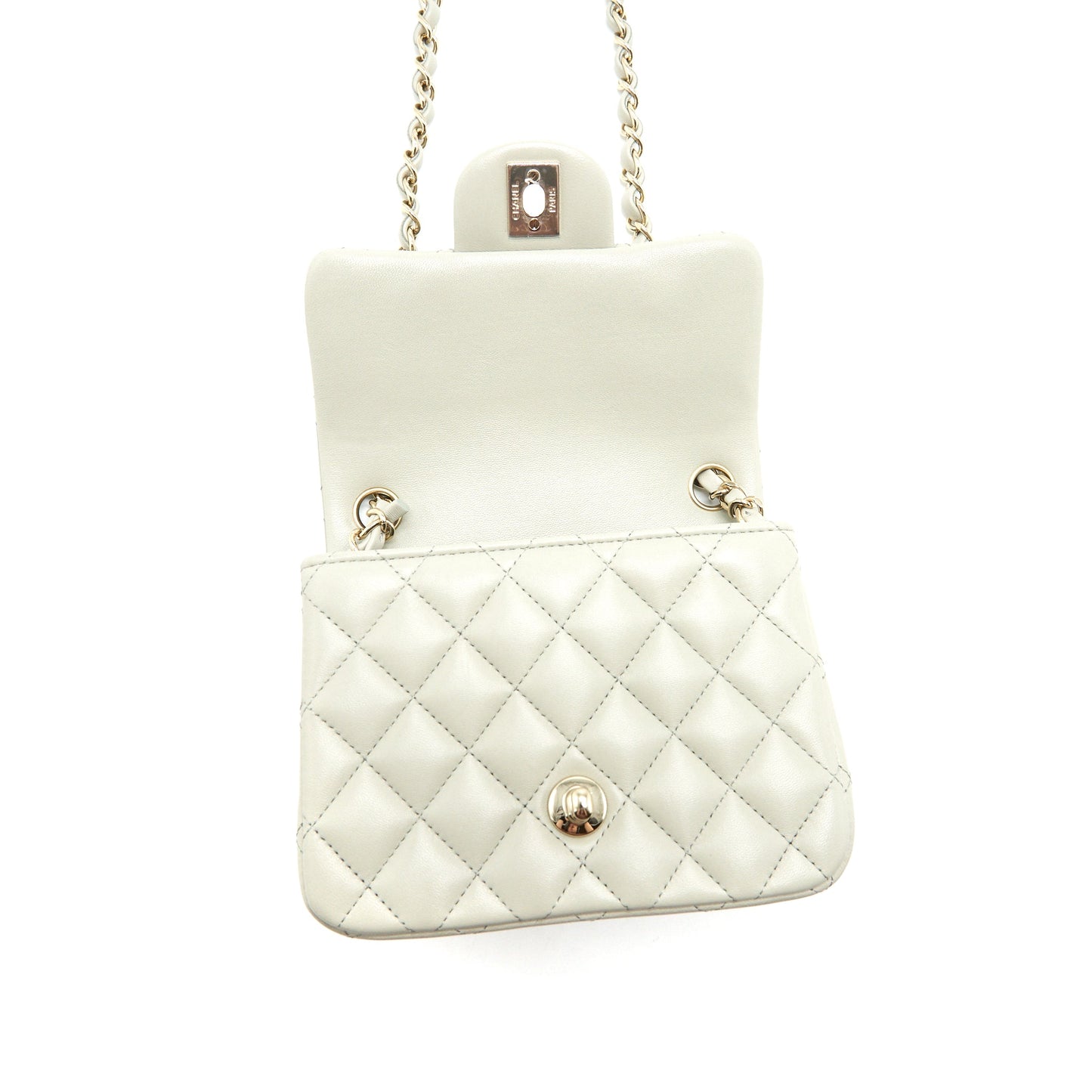 Chanel 22C Mini Square Flap Bag Lambskin Light Grey LGHW