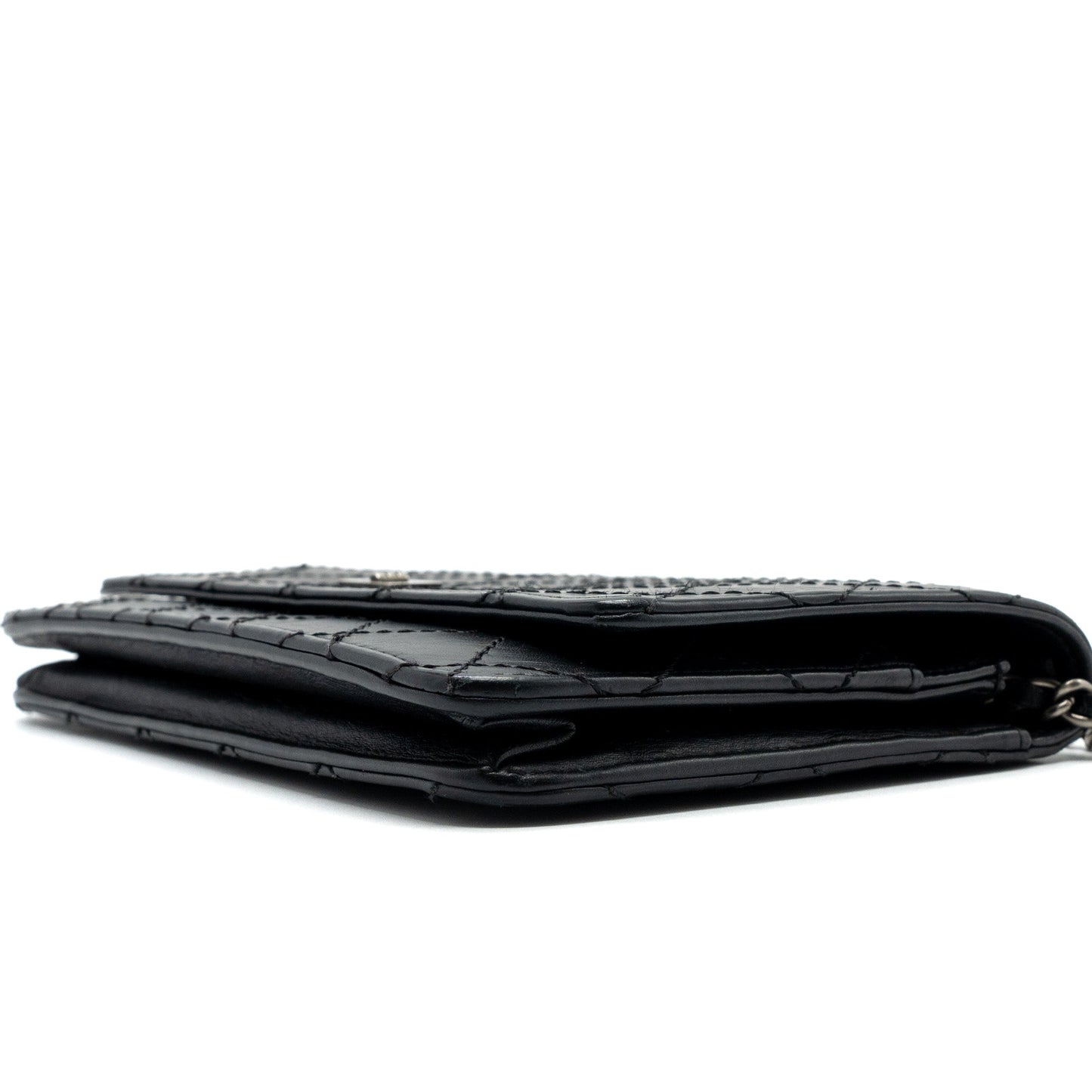 Chanel 2.55 Wallet On Chain Aged Calfskin Black Ruthenium SHW