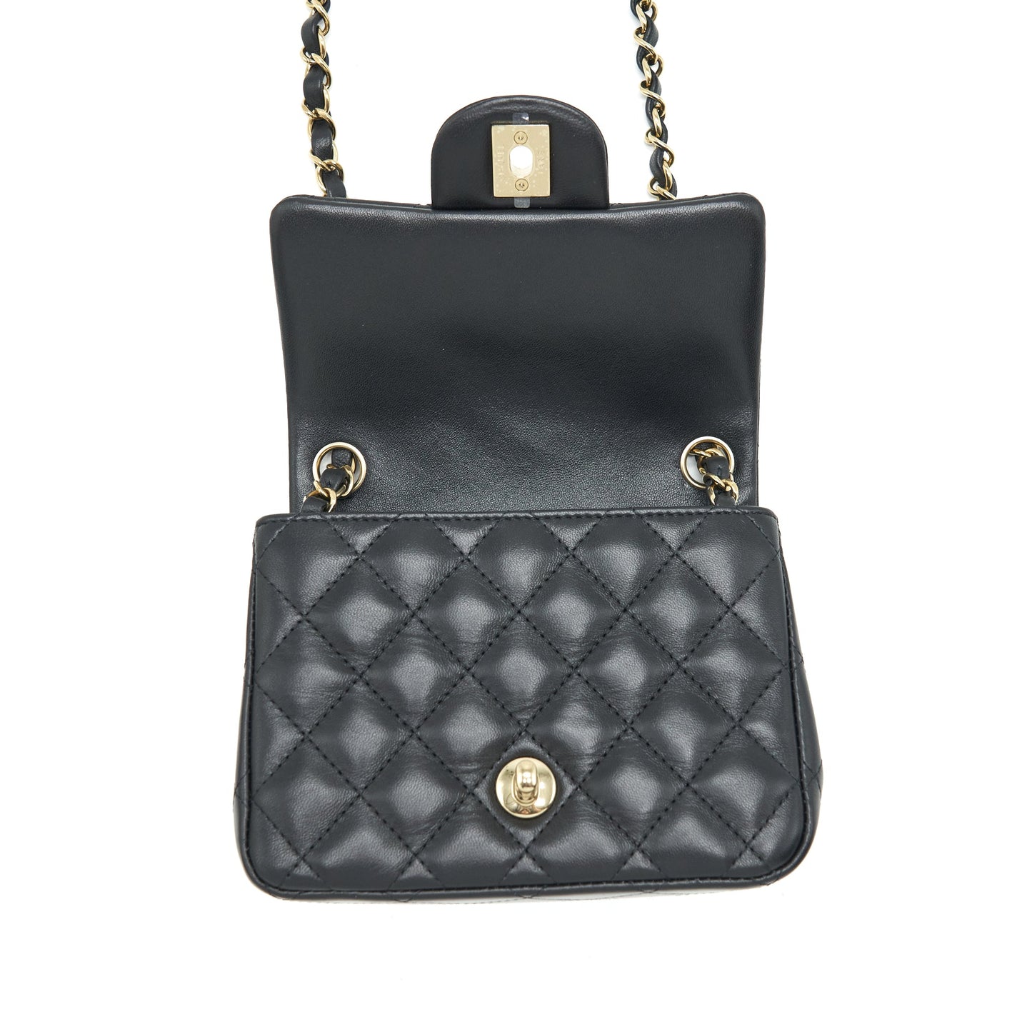 Chanel Mini Square Flap Bag Lambskin Black LGHW (Microchip)