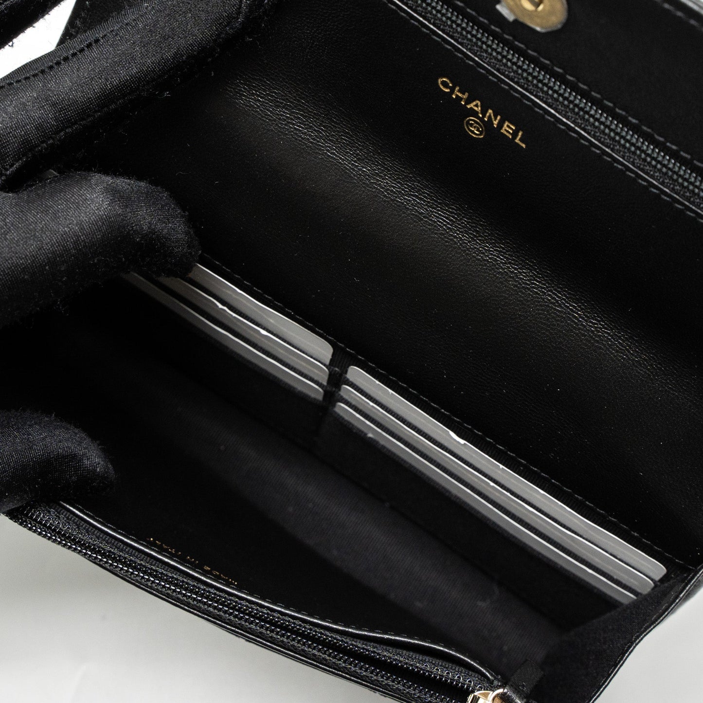 Chanel Detail Top Handle Wallet On Chain Lambskin Black Brushed GHW (Microchip)