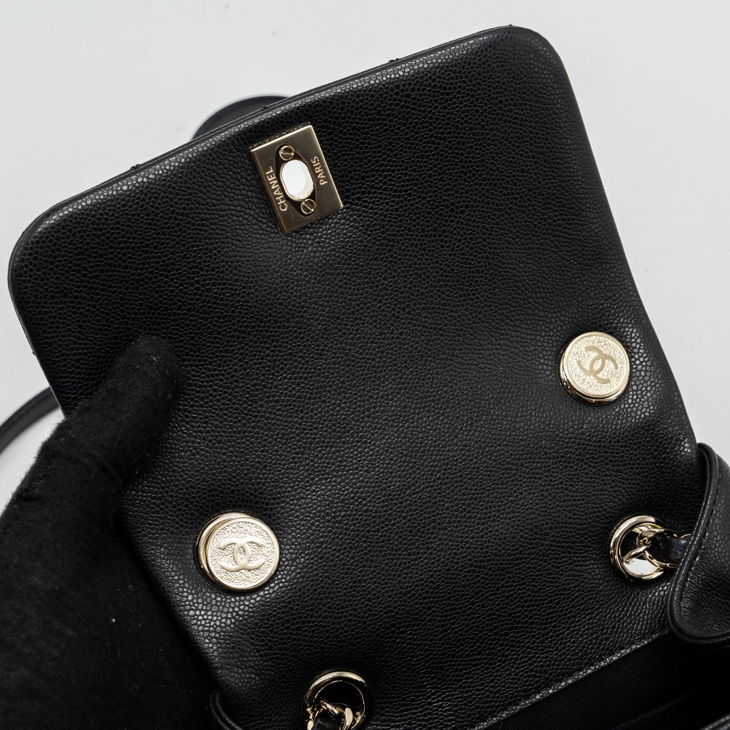 Chanel 23K triple pocket backpack caviar black LGHW (microchip)