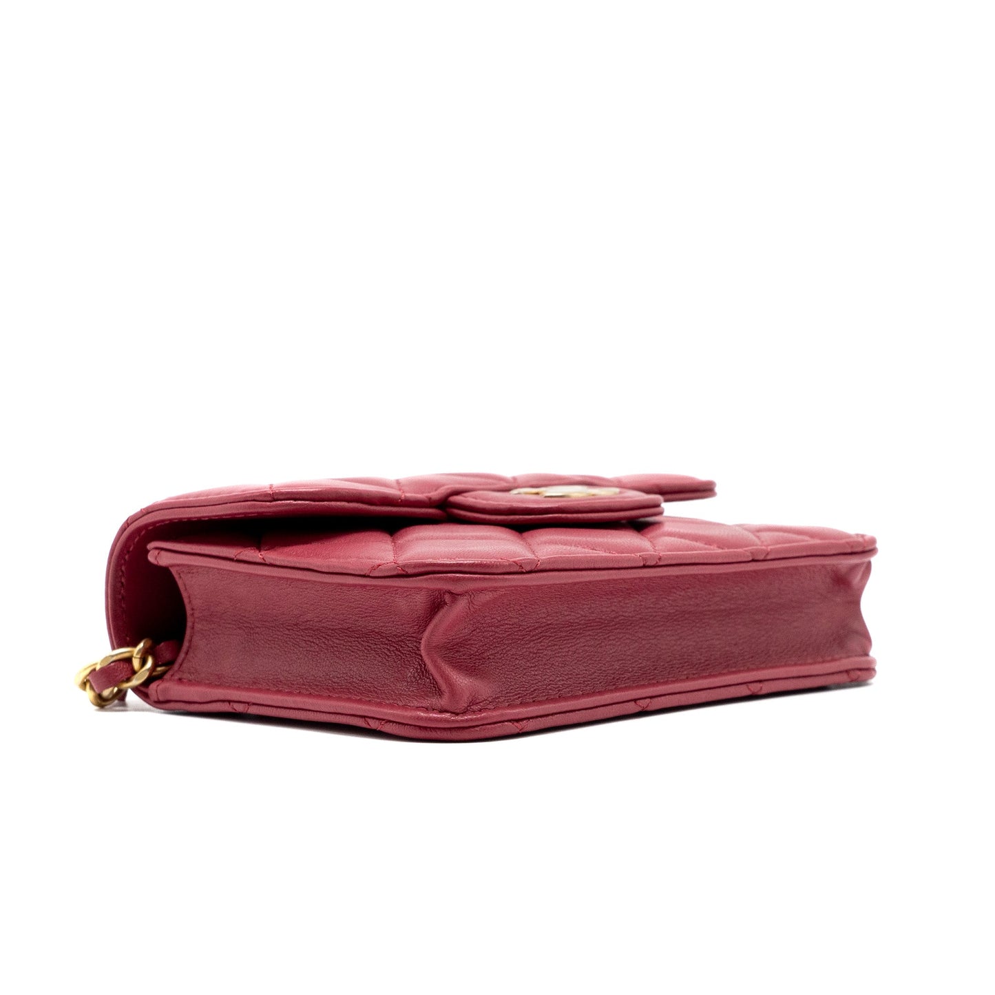 Chanel Top handle mini flap bag with chain lambskin dark pink GHW
