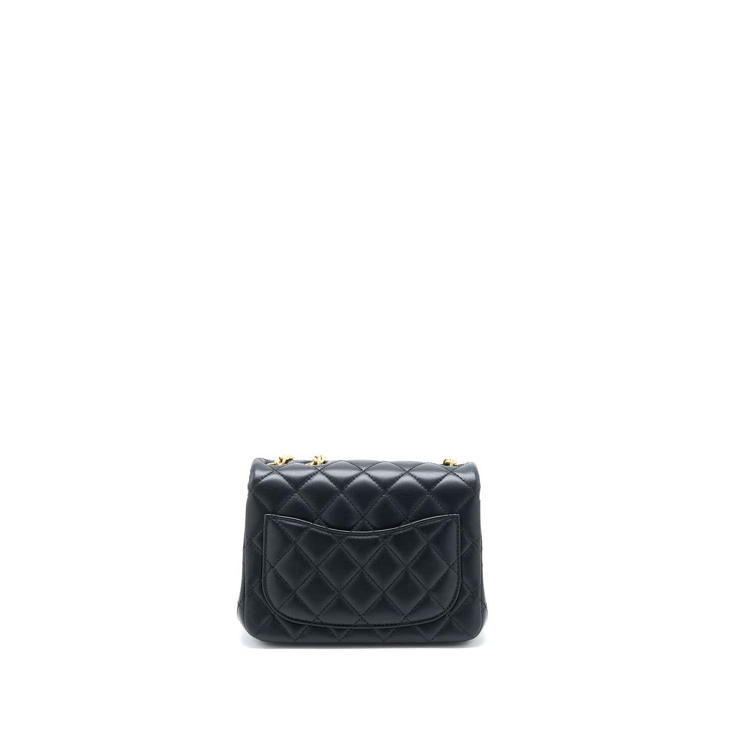 Chanel 23S Camellia Chain Mini Square Flap Bag Lambskin Black Brushed GHW (Microchip)