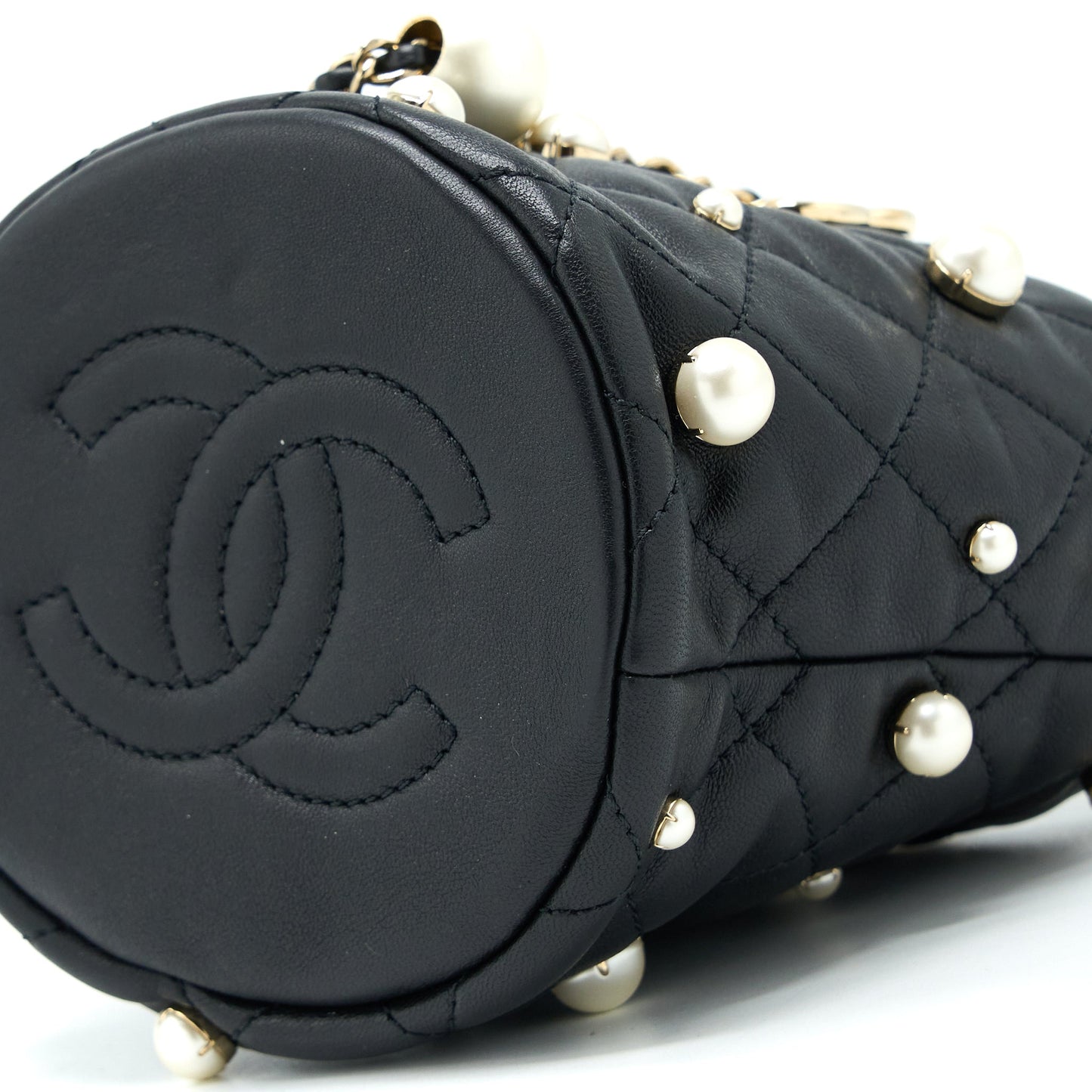 Chanel Mini Pearly Bucket Bag with Chain Lambskin Black LGHW