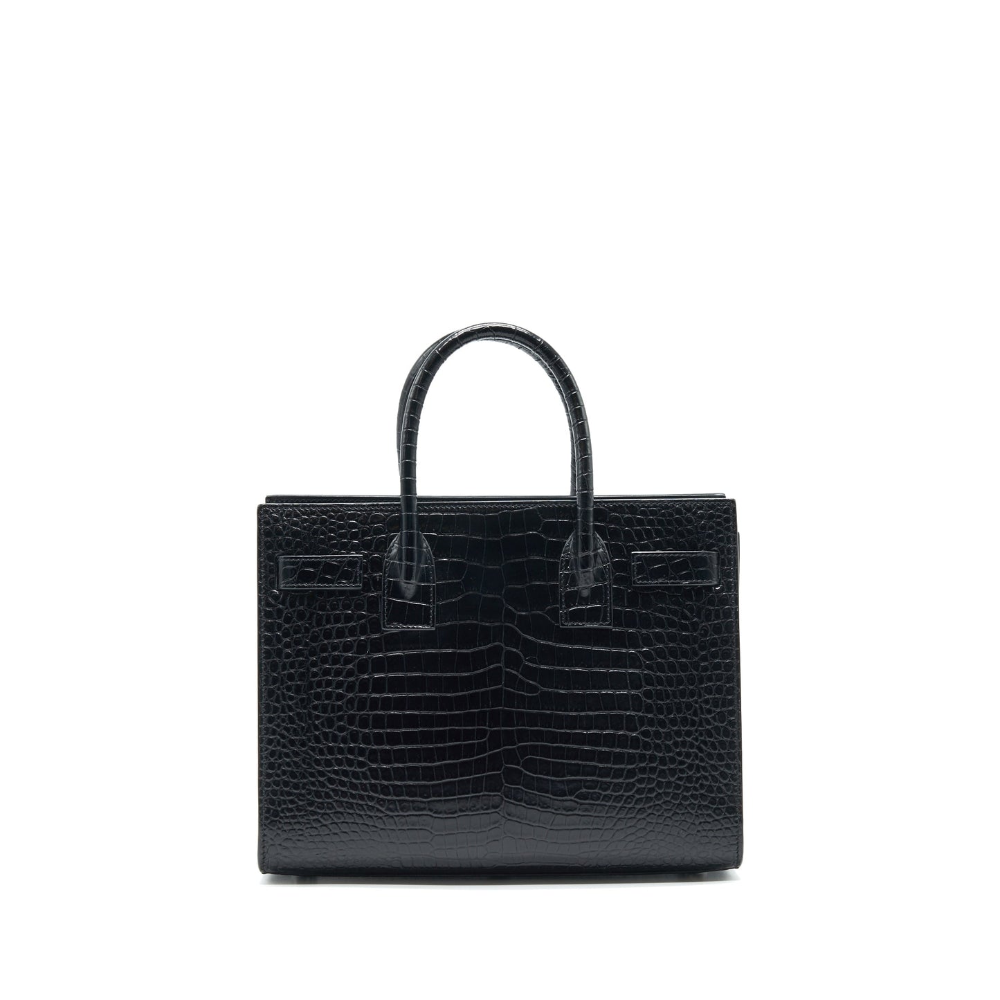 Saint Laurent Sac De Jour Baby in Croc embossed leather Black SHW