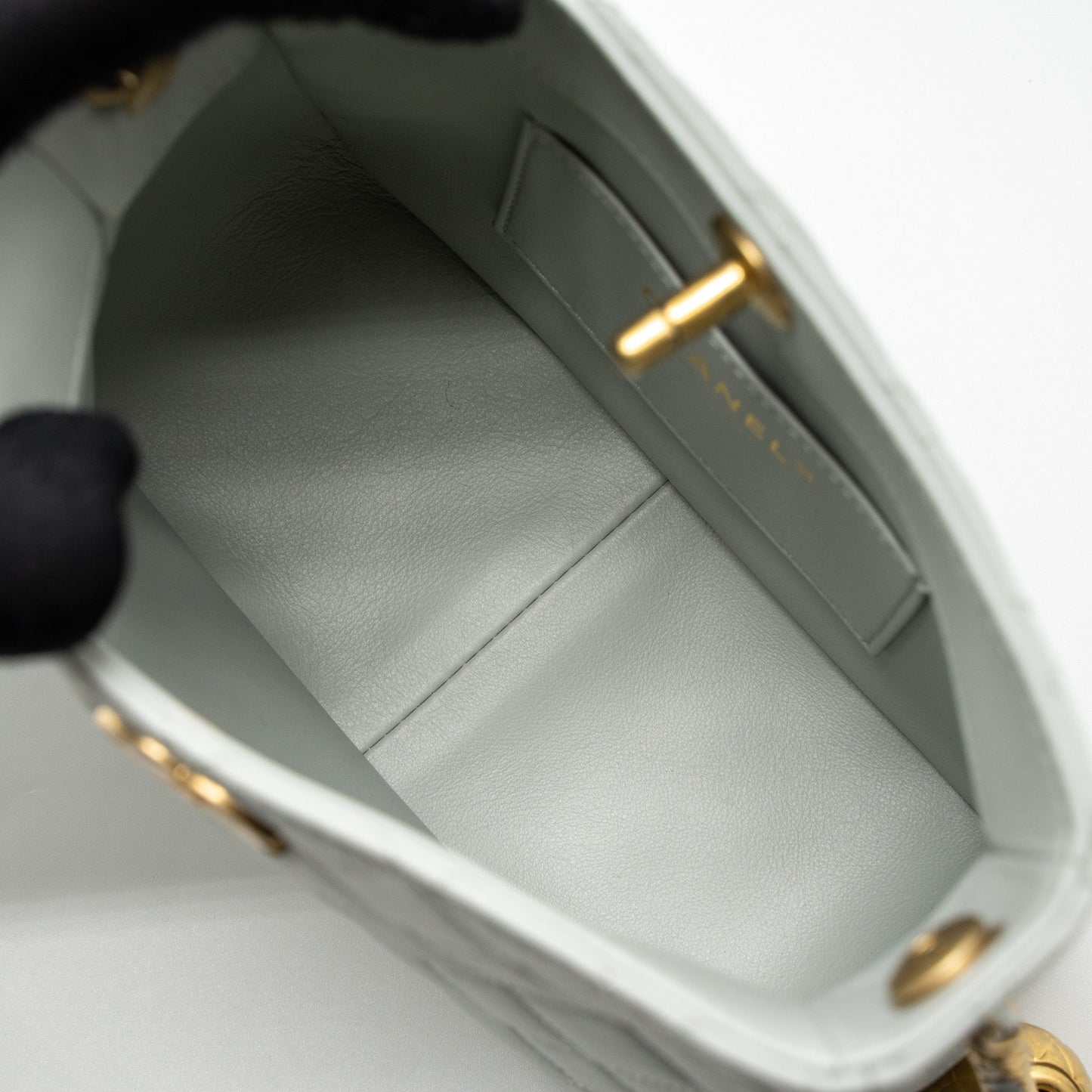 Chanel Pearl Crush Hobo Bag Lambskin Light Grey Brushed GHW (Microchip)