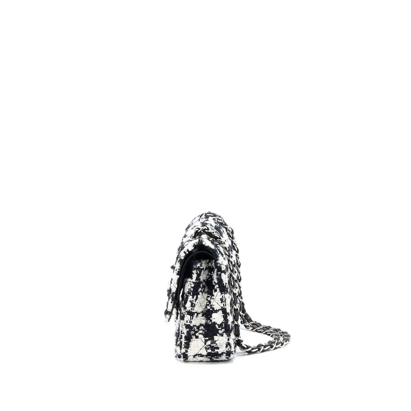 Chanel Classic Double Flap Bag Tweed Black/White SHW