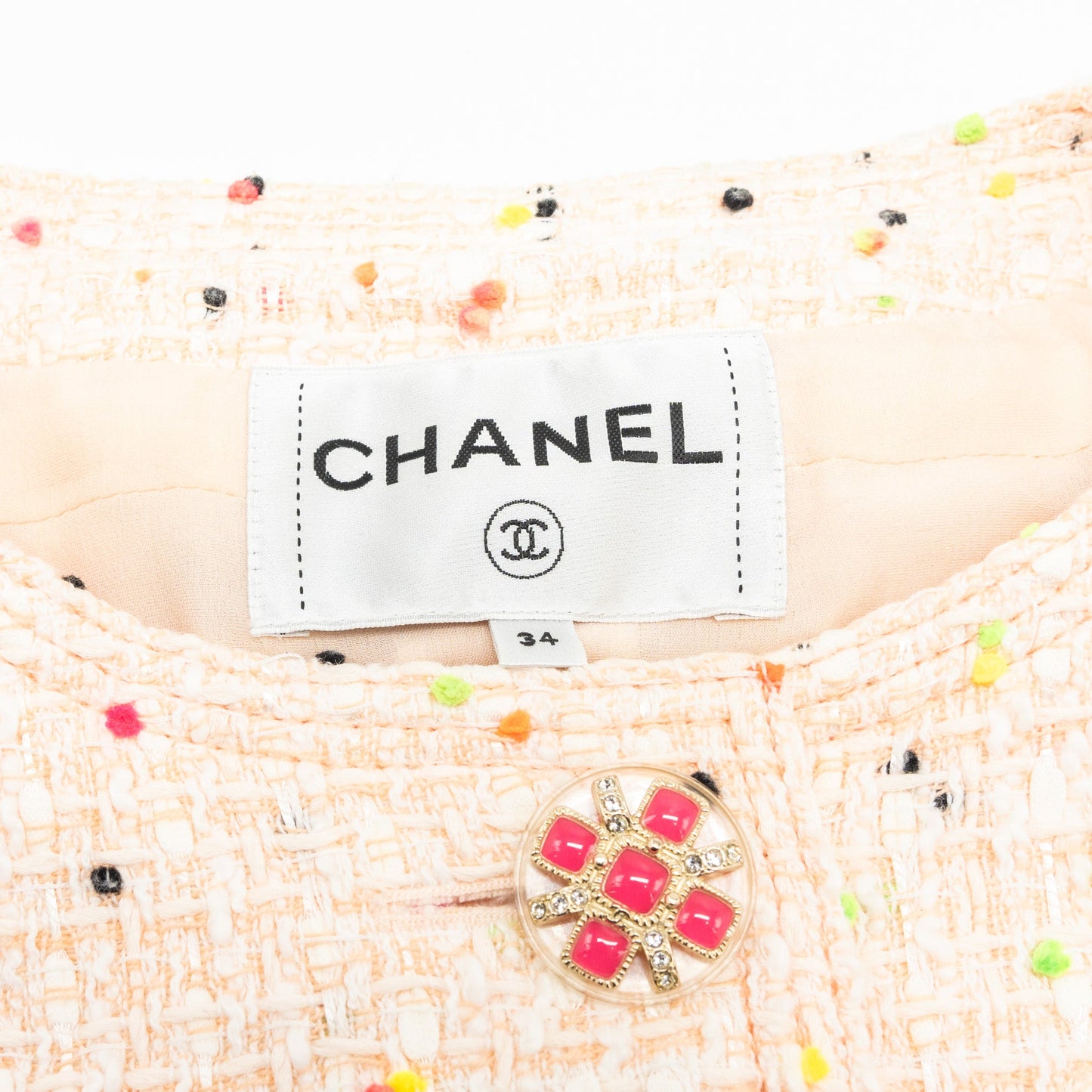 Chanel Size 34 Jacket Cotton Tweed Pink/White/Multicolour