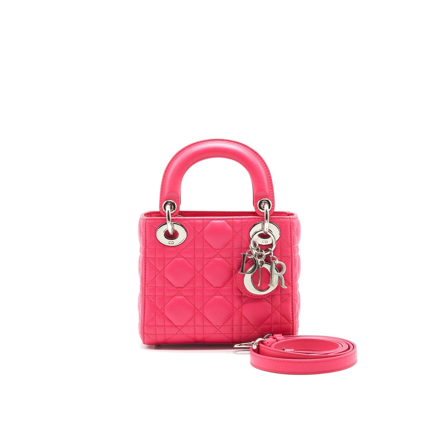 CHRISTIAN Luxury Dior MINI LADY Luxury Dior LAMBSKIN HOT PINK with SHW
