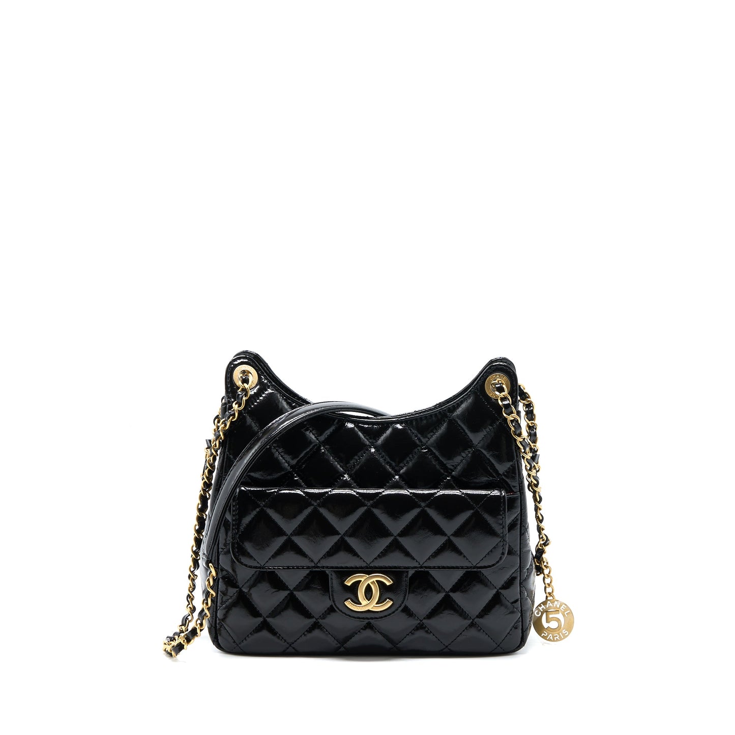 Chanel 23C Hobo Bag Shiny Calfskin Black Brushed GHW(Microchip)